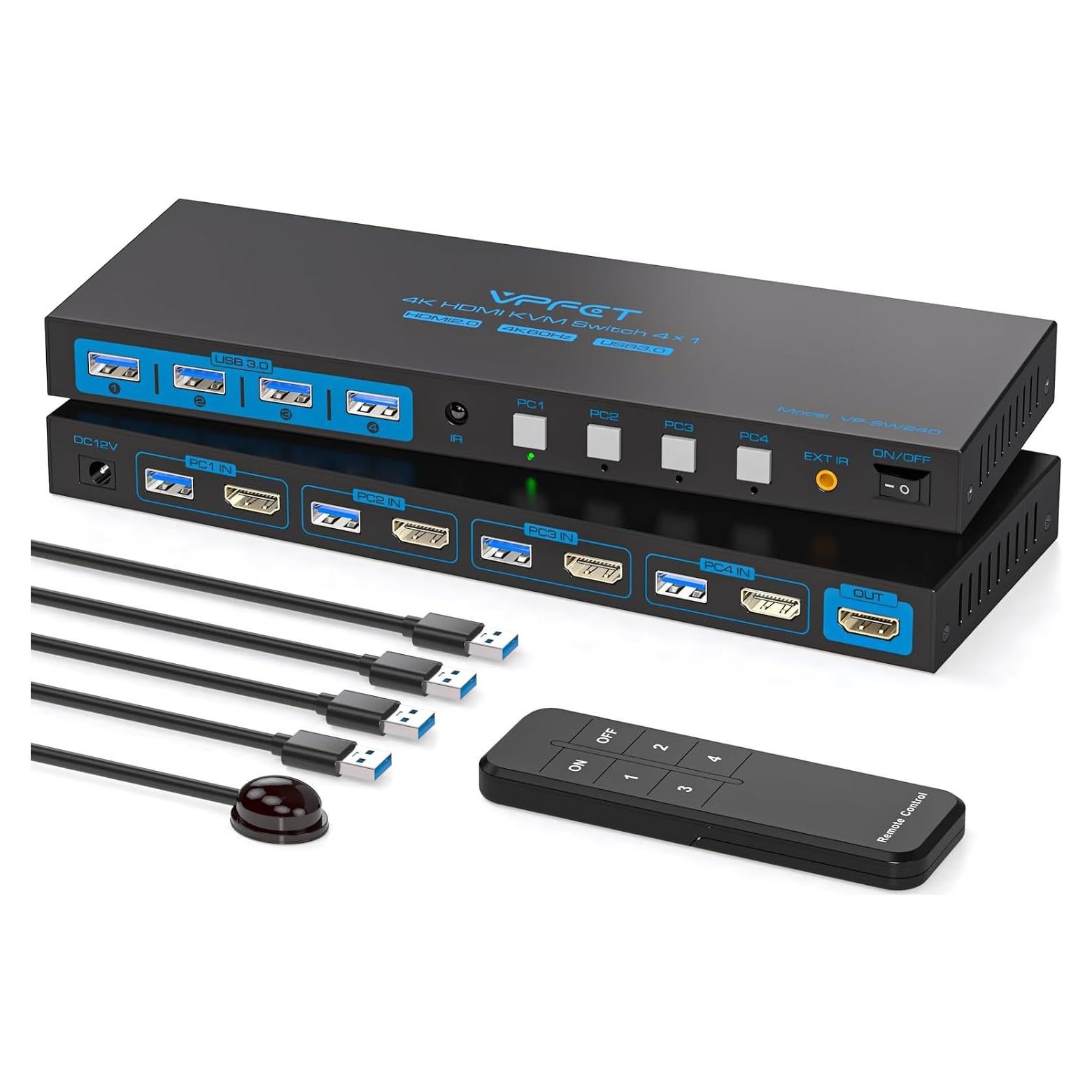 Interruptor KVM HDMI 4 Puertos AILVLVNG 4K 60Hz 1 Monitor