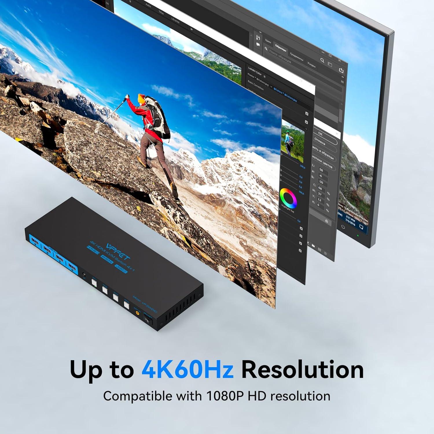 Interruptor KVM HDMI 4 Puertos AILVLVNG 4K 60Hz 1 Monitor