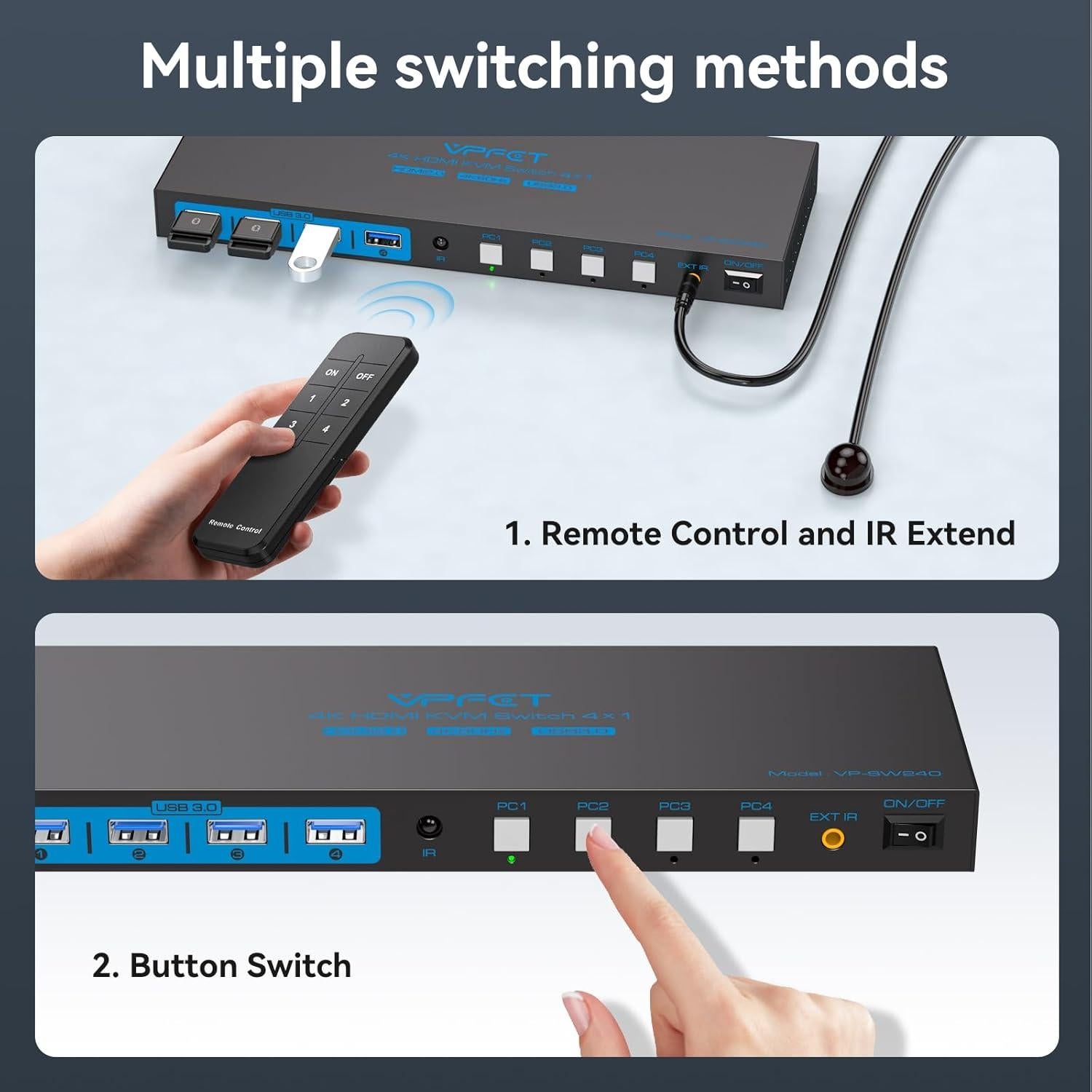 Interruptor KVM HDMI 4 Puertos AILVLVNG 4K 60Hz 1 Monitor