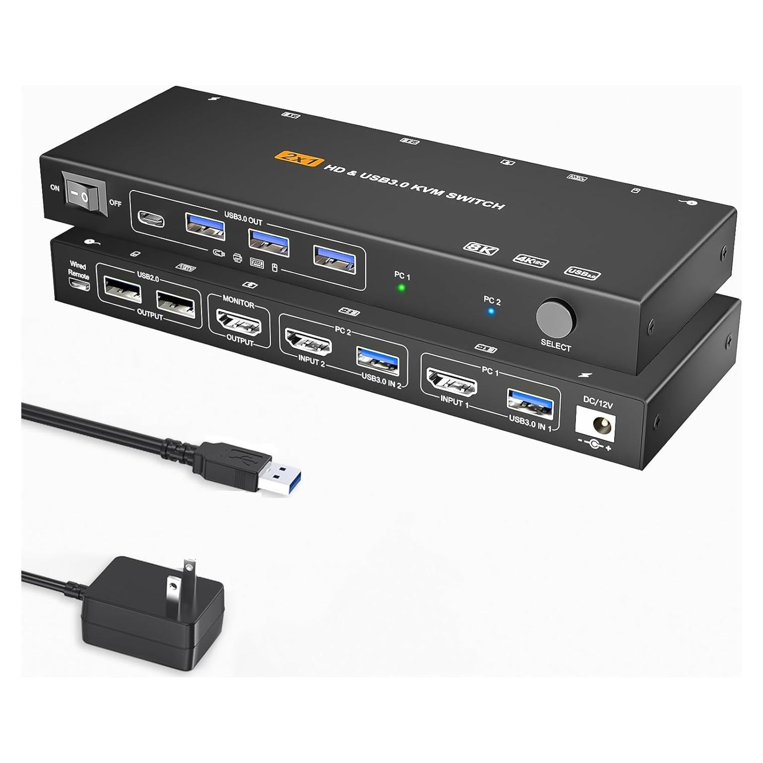 Interruptor KVM HDMI 8K 60Hz YUANDU para 2 Computadoras