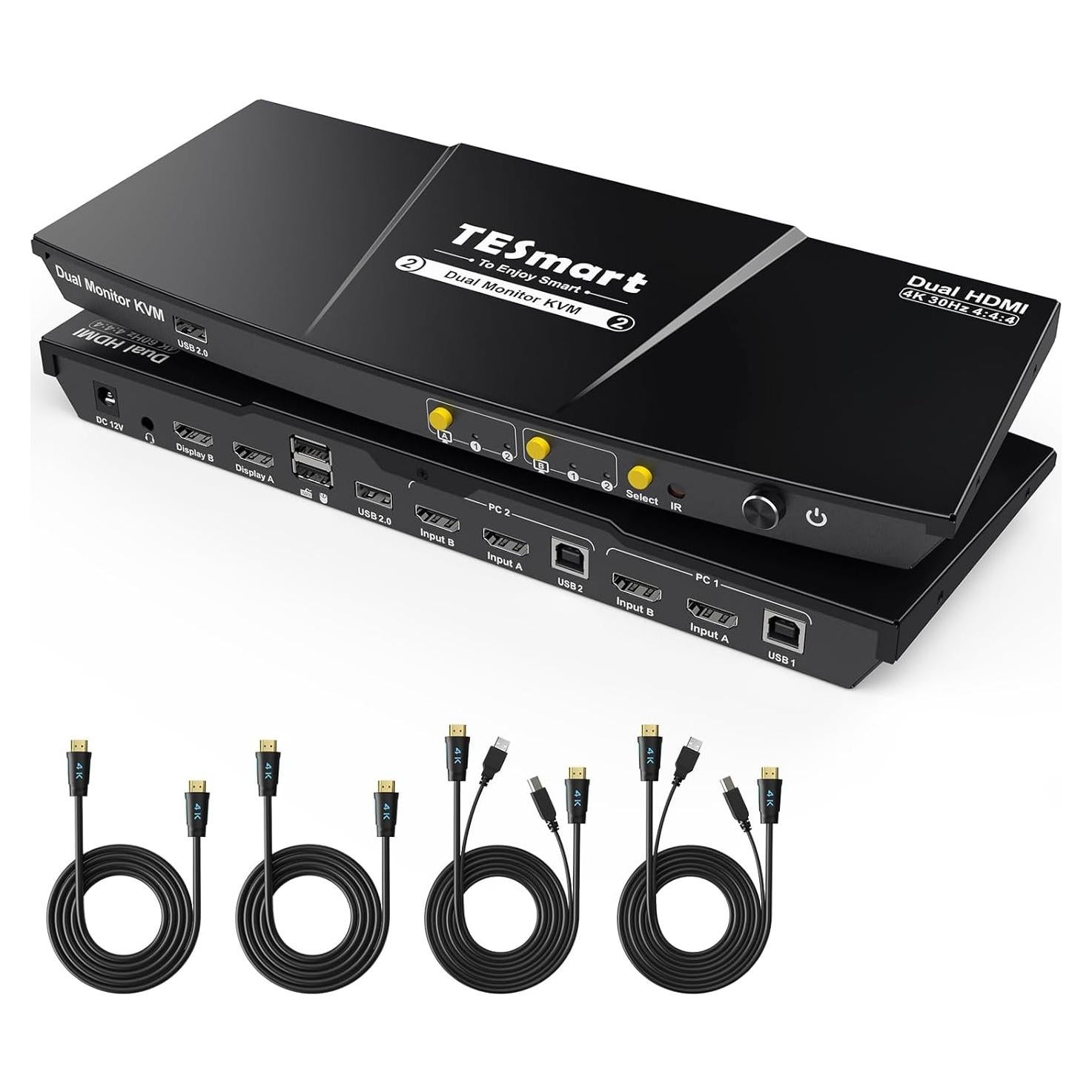Interruptor KVM TESmart 2 Monitores HDMI 4K 30Hz