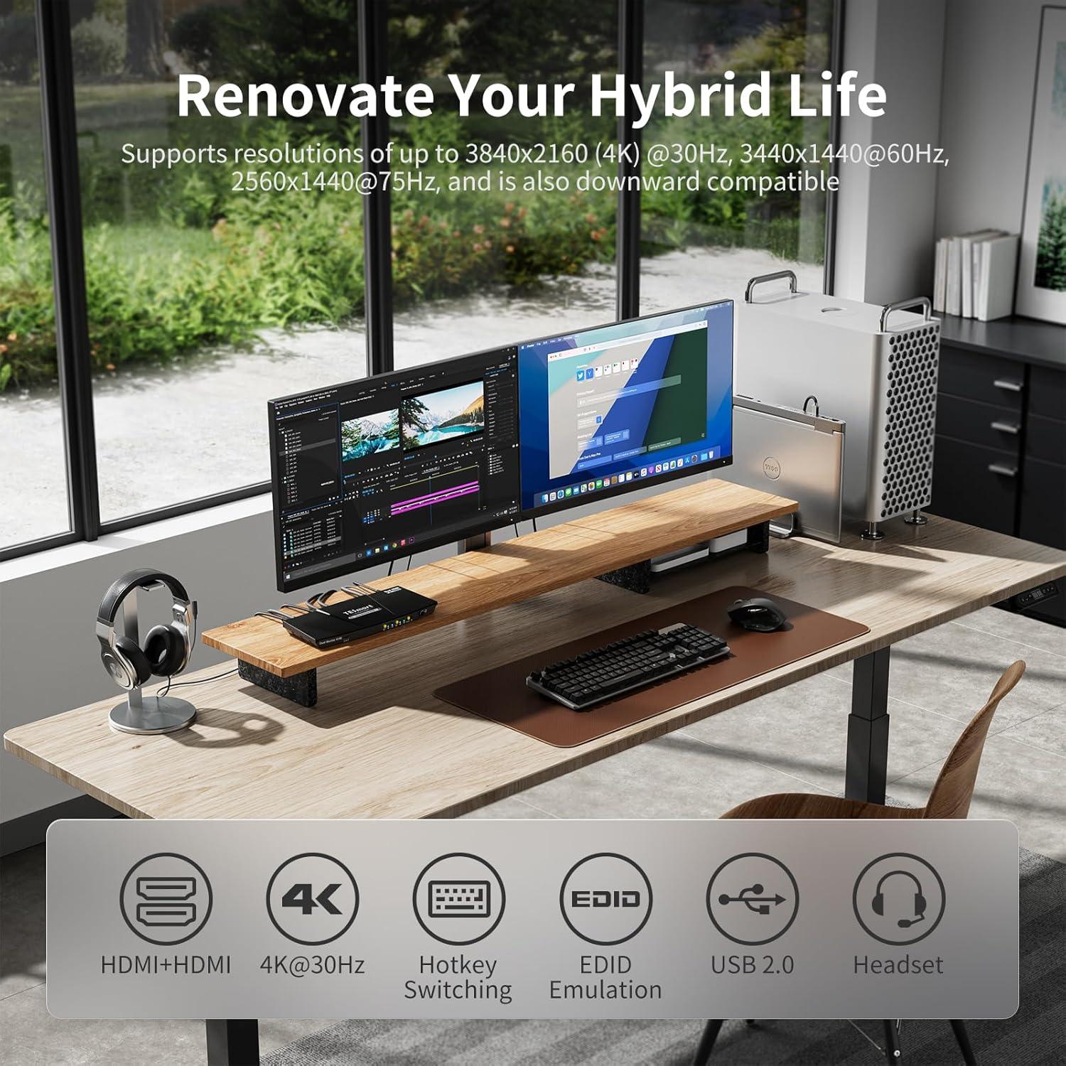 Interruptor KVM TESmart 2 Monitores HDMI 4K 30Hz