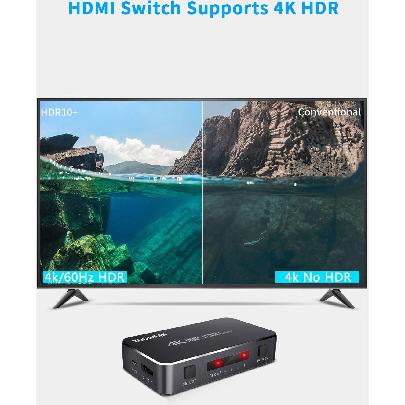 Conmutador HDMI 4 Puertos 4K 60Hz Koopman con Control Remoto