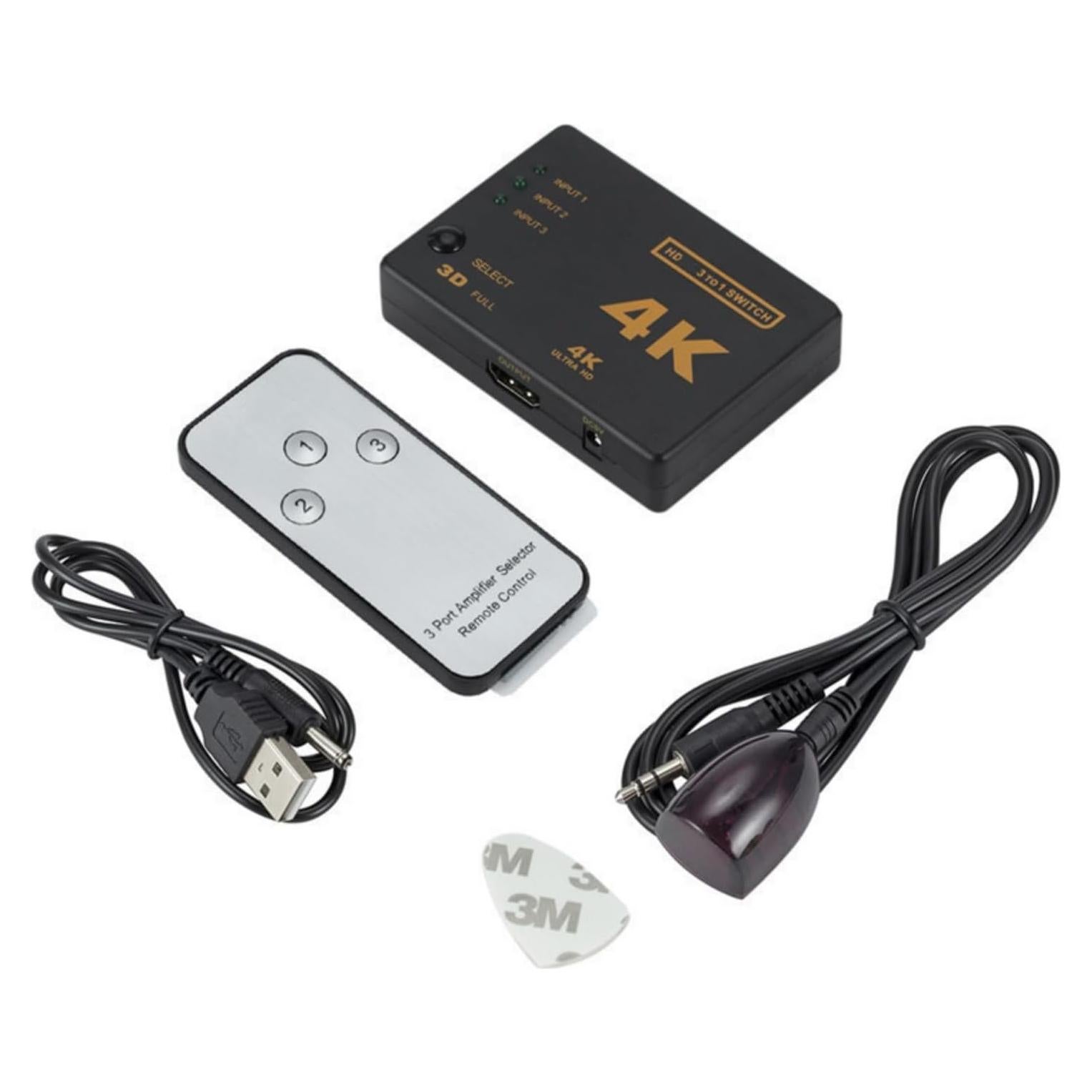 Conmutador HDMI 3 Vías Suckoo 4K 30Hz 3 en 1 con IR