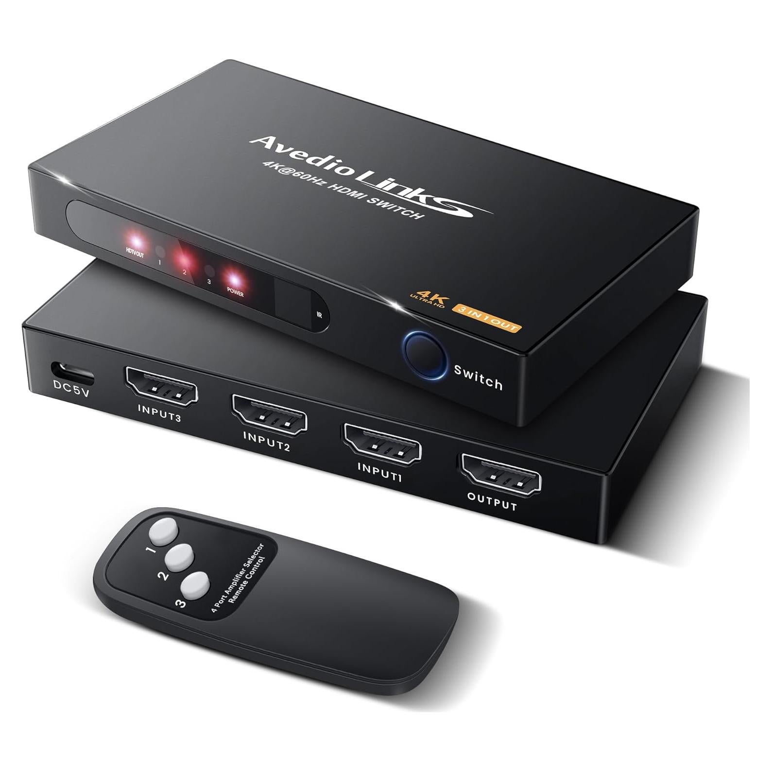 Conmutador HDMI 3 en 1 Avedio Links 4K 60Hz Automático