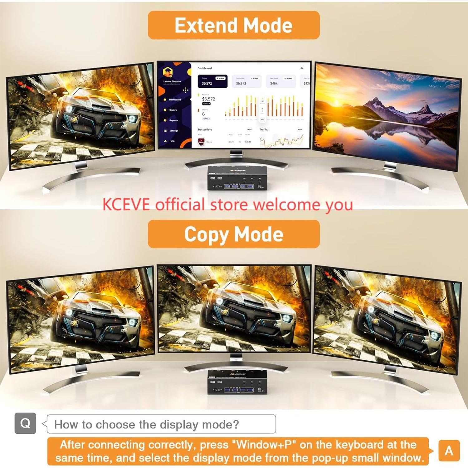 Conmutador KVM 8K 3 Monitores 3 Computadoras KCEVE HDMI DP