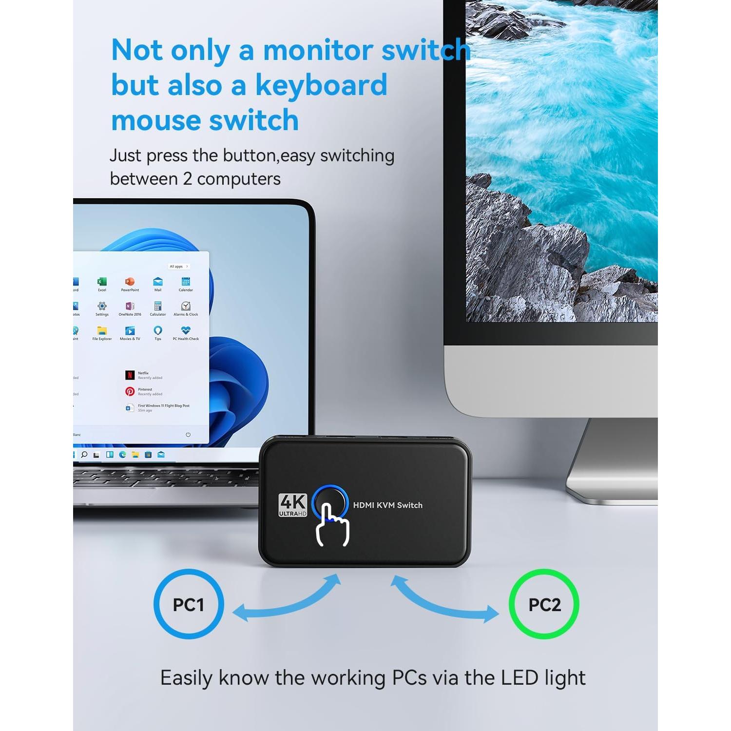 Interruptor KVM HDMI Giimake para 2 Computadoras 4K 60Hz