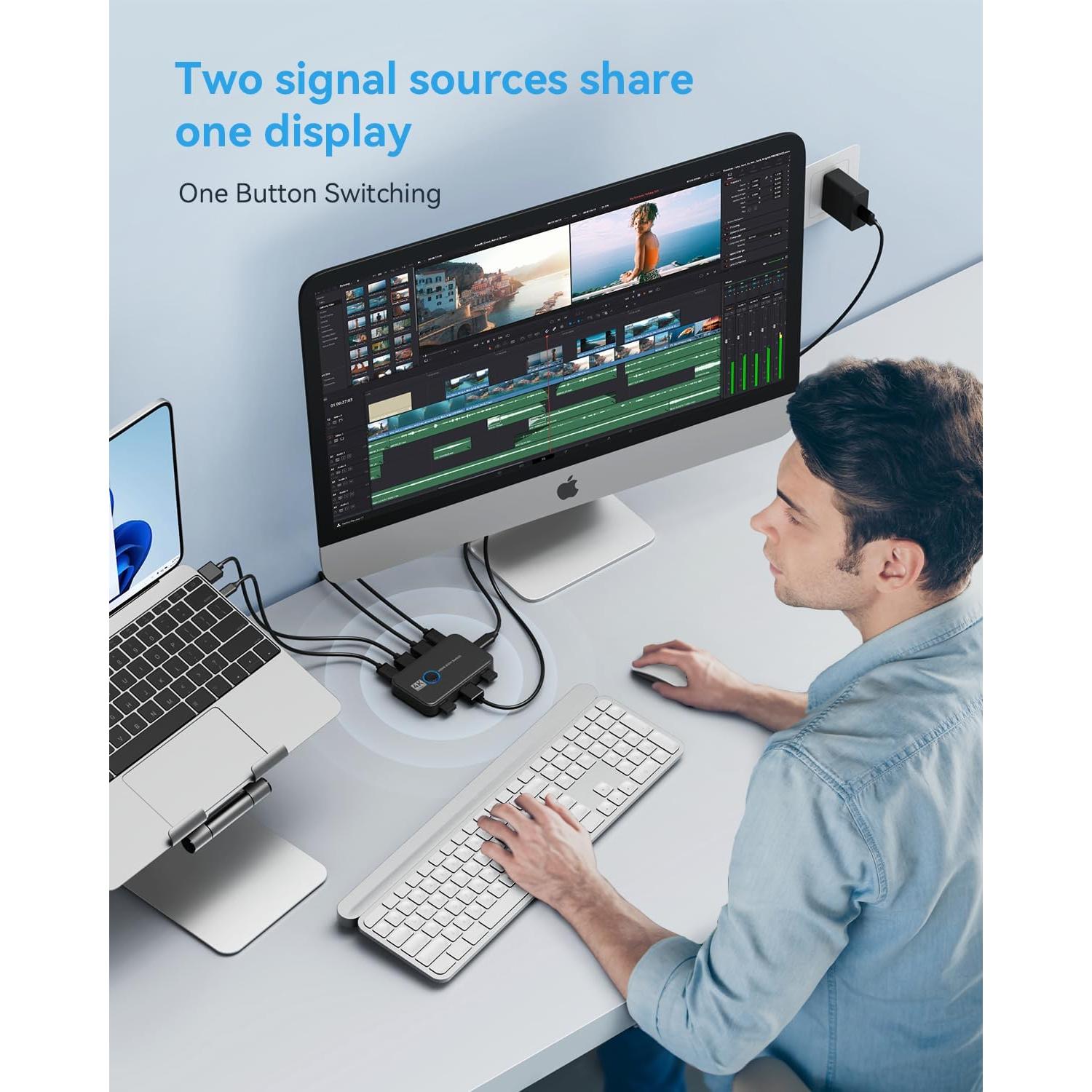 Interruptor KVM HDMI Giimake para 2 Computadoras 4K 60Hz