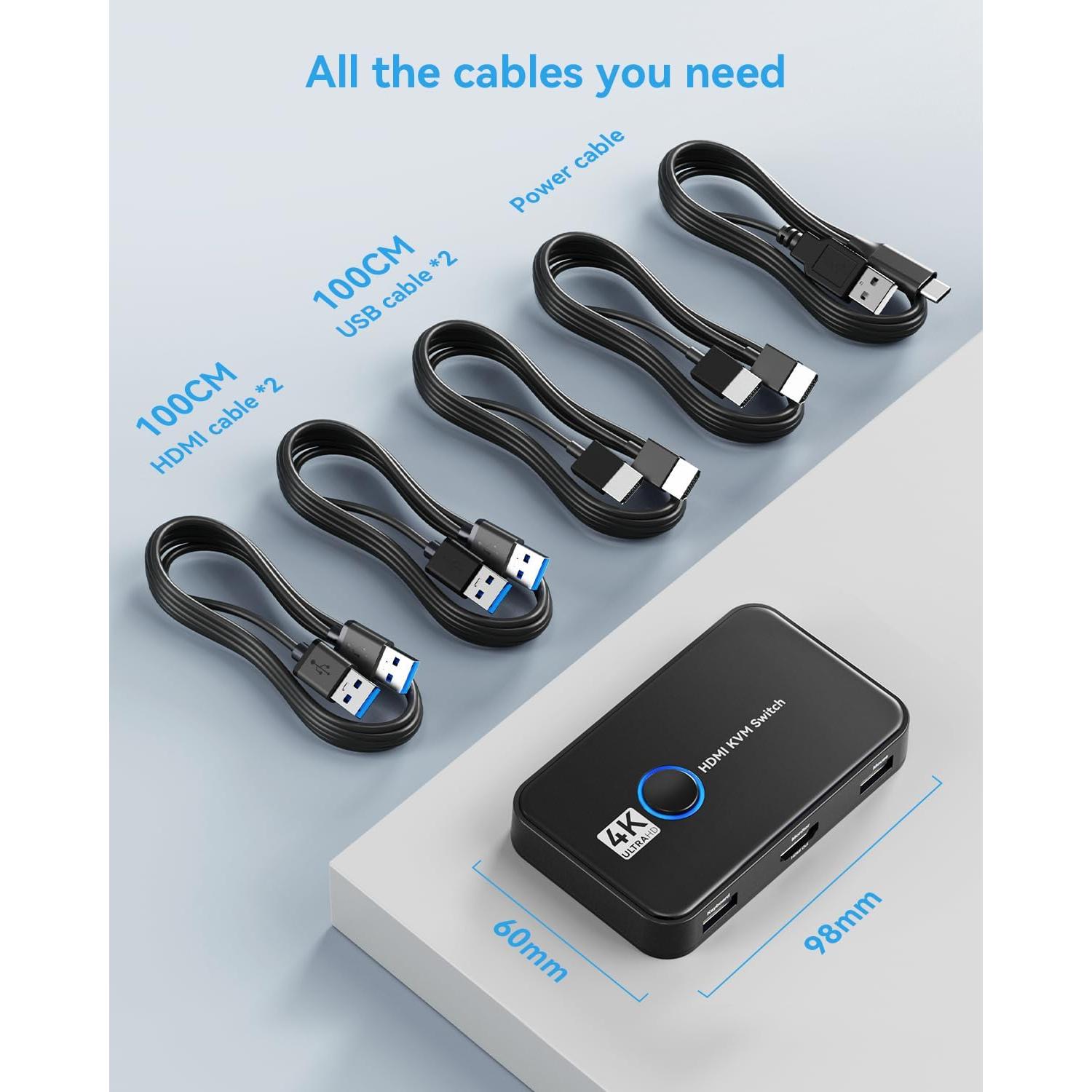 Interruptor KVM HDMI Giimake para 2 Computadoras 4K 60Hz