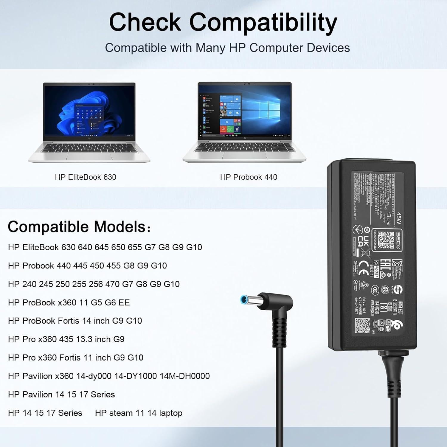 Cargador Original 45W HP EliteBook ProBook TPN-DA16