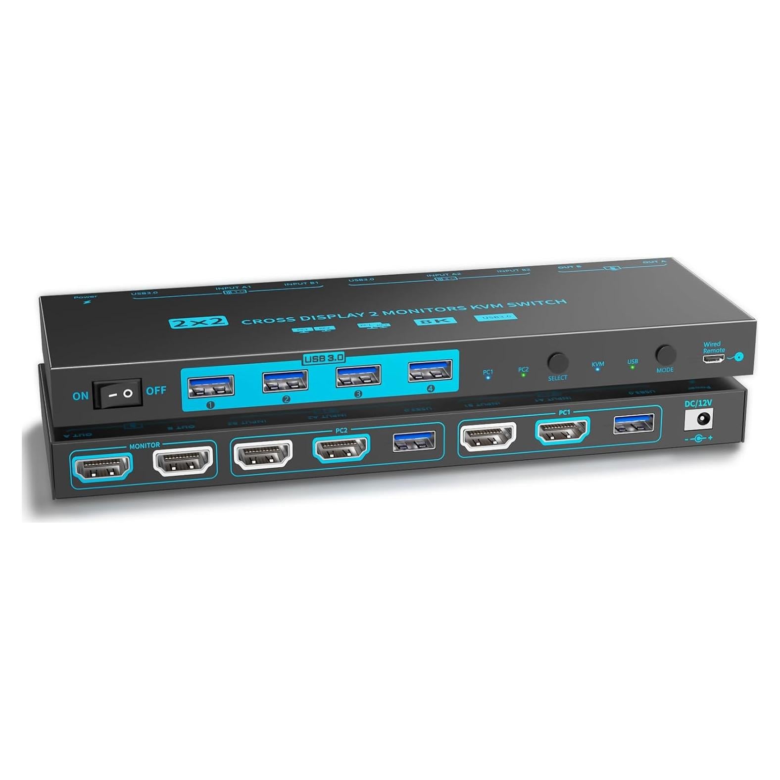 Interruptor KVM Doble Modo 8K HDMI 2.1 2 Monitores 2 PCs