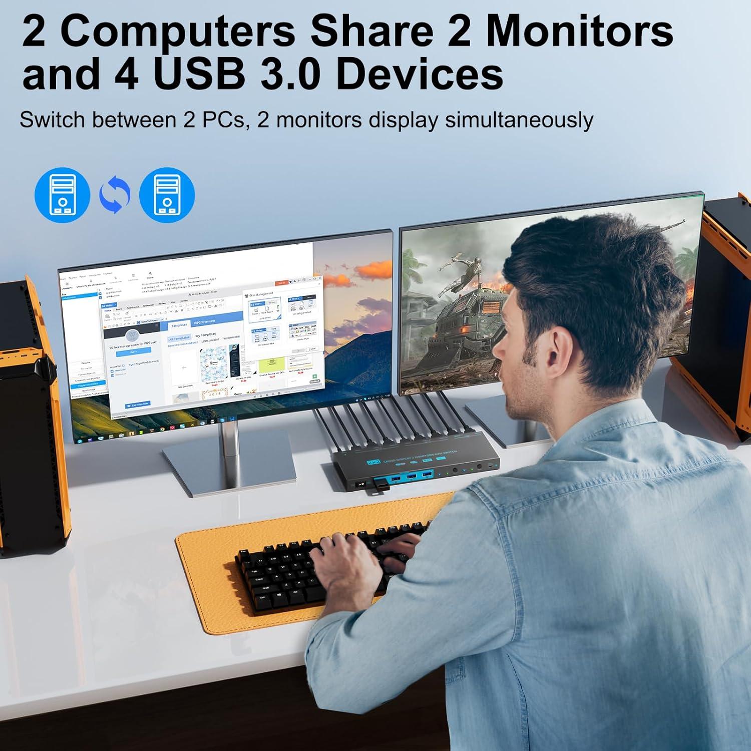 Interruptor KVM Doble Modo 8K HDMI 2.1 2 Monitores 2 PCs