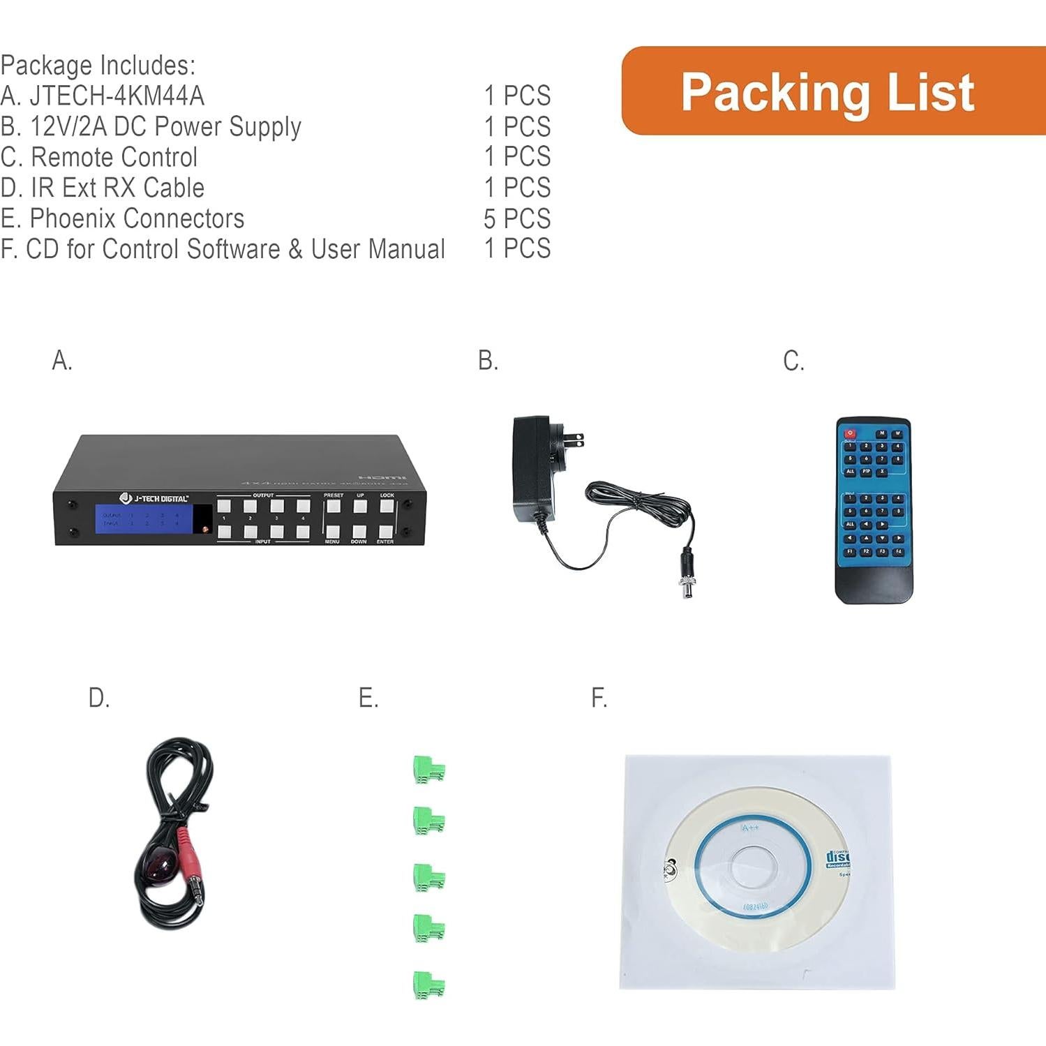 Matriz HDMI 4x4 J-Tech Digital 4K 60Hz HDR con Audio