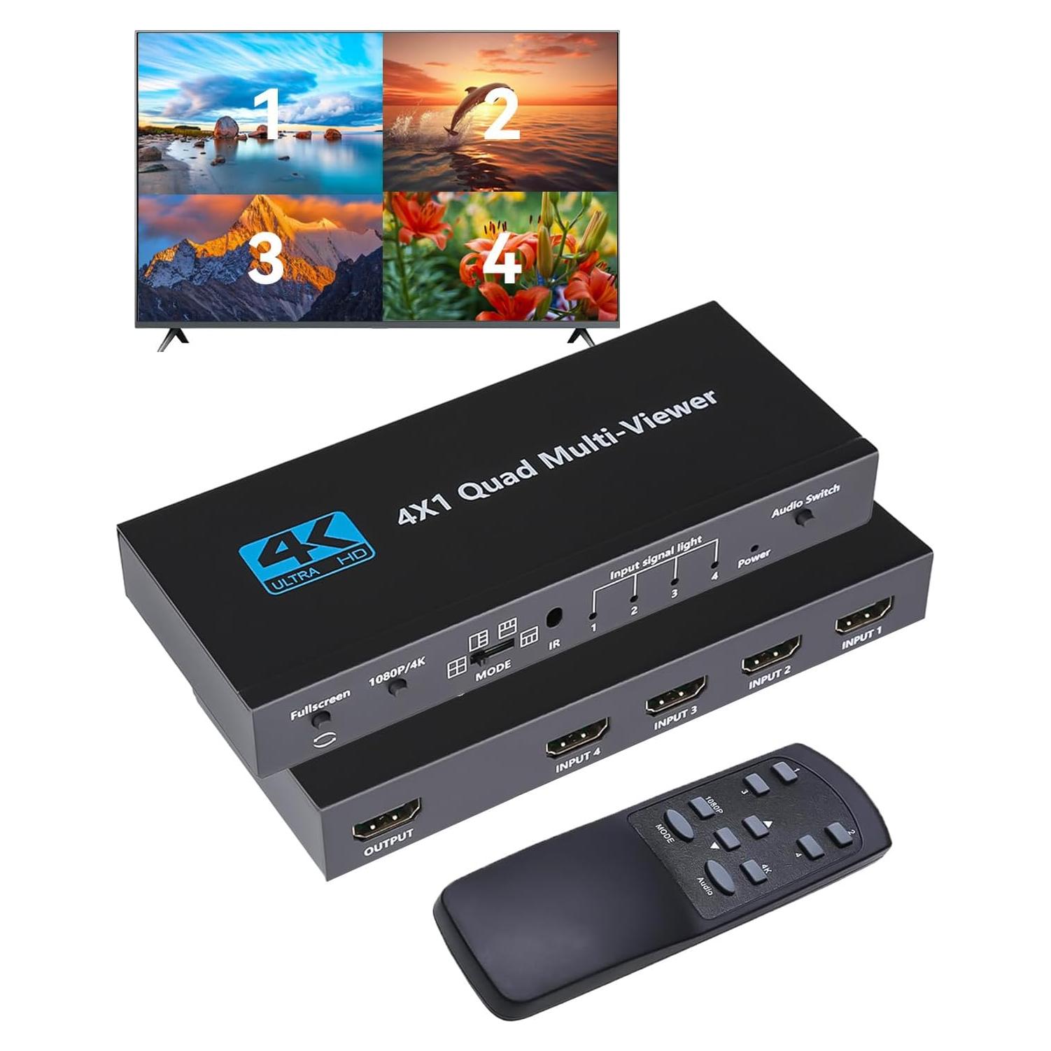 Conmutador HDMI 4x1 HAICHENTEX 4K Multiviewer Control Remoto