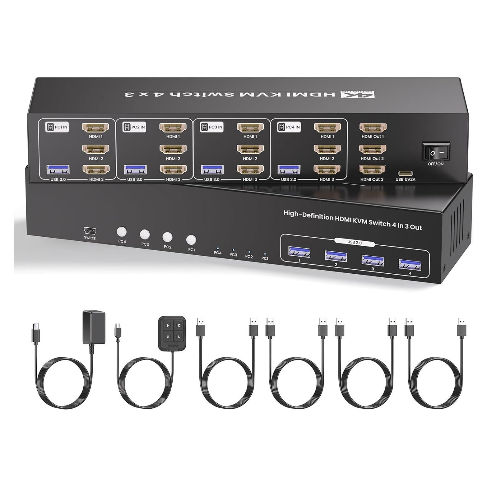 Interruptor KVM HDMI 4 Puertos 4K 3 Monitores Scyniney