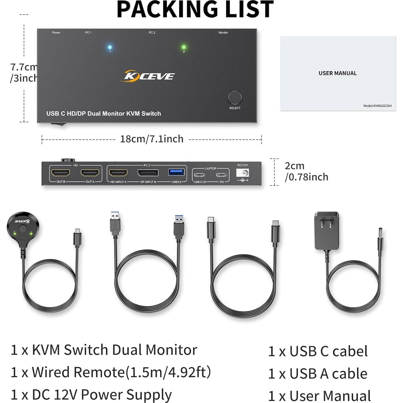 Interruptor KVM USB C HDMI DP 2 PC 2 Monitores 4K 60Hz