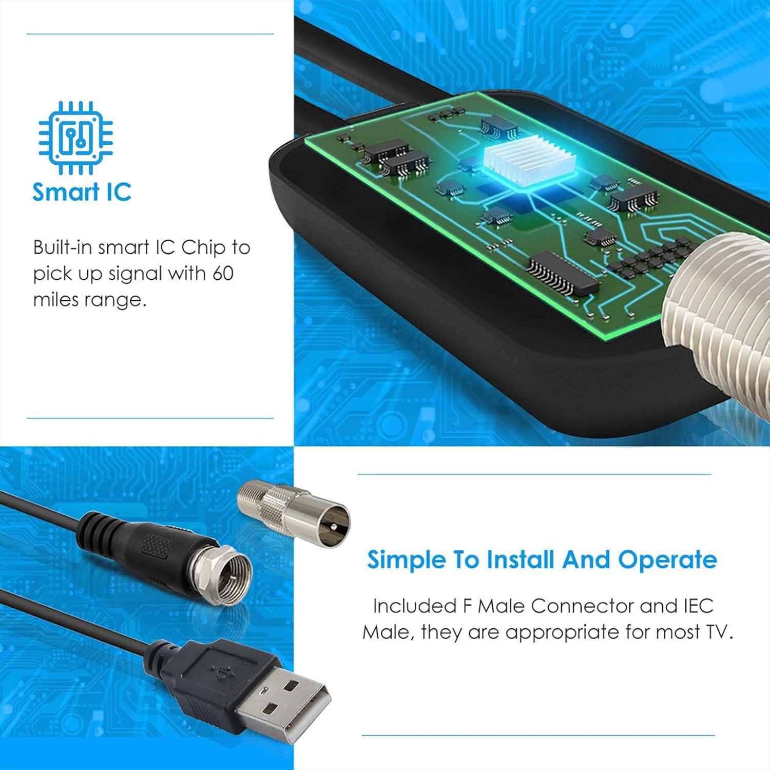 Antena Digital TKTDBX 2025 4K 1080p 360° Interior/Exterior