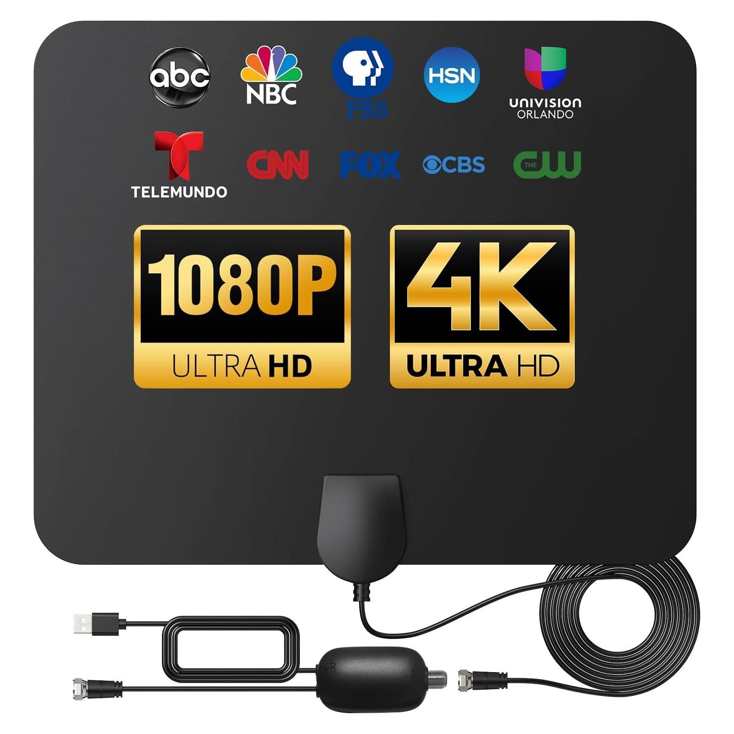 Antena de TV Interior DAANT 4K 1080p con Amplificador 0.28kg