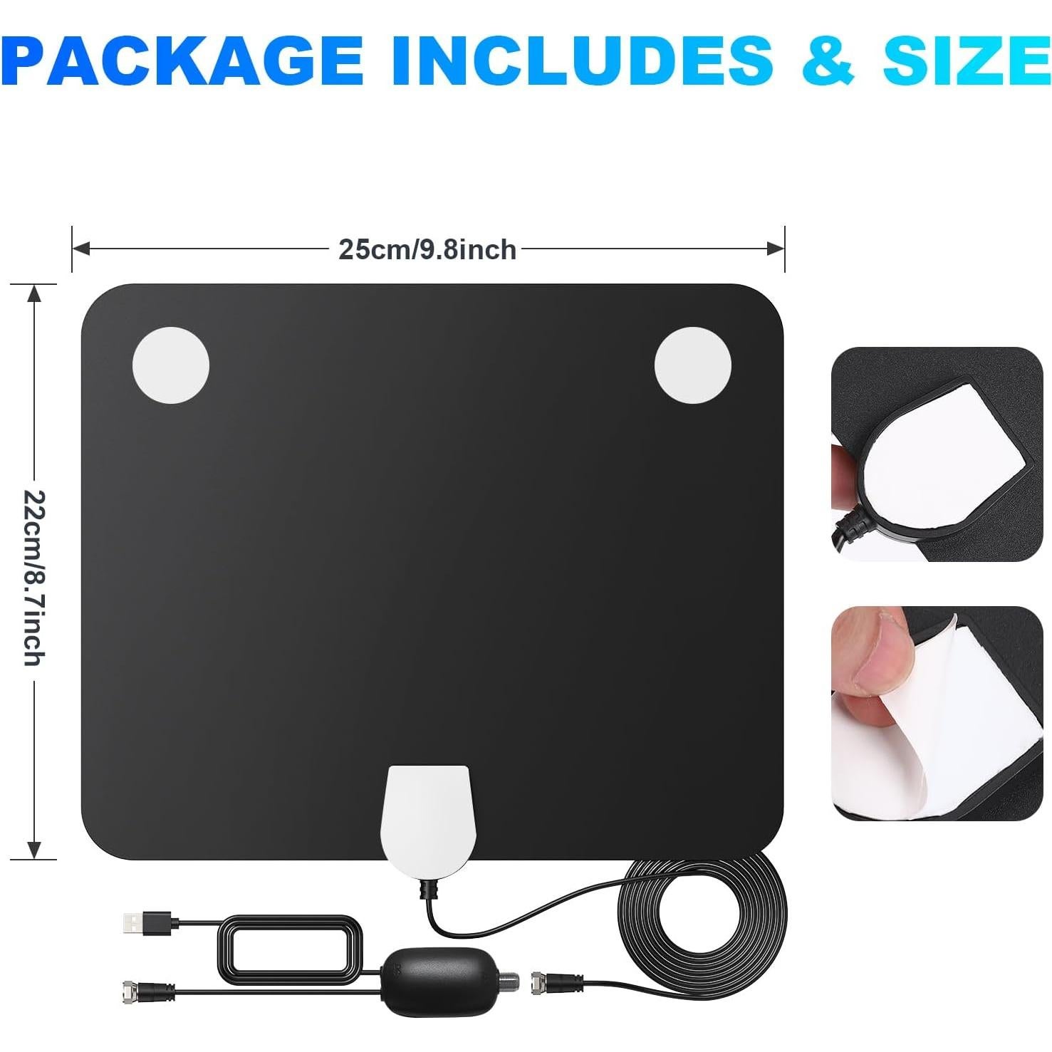 Antena de TV Interior DAANT 4K 1080p con Amplificador 0.28kg