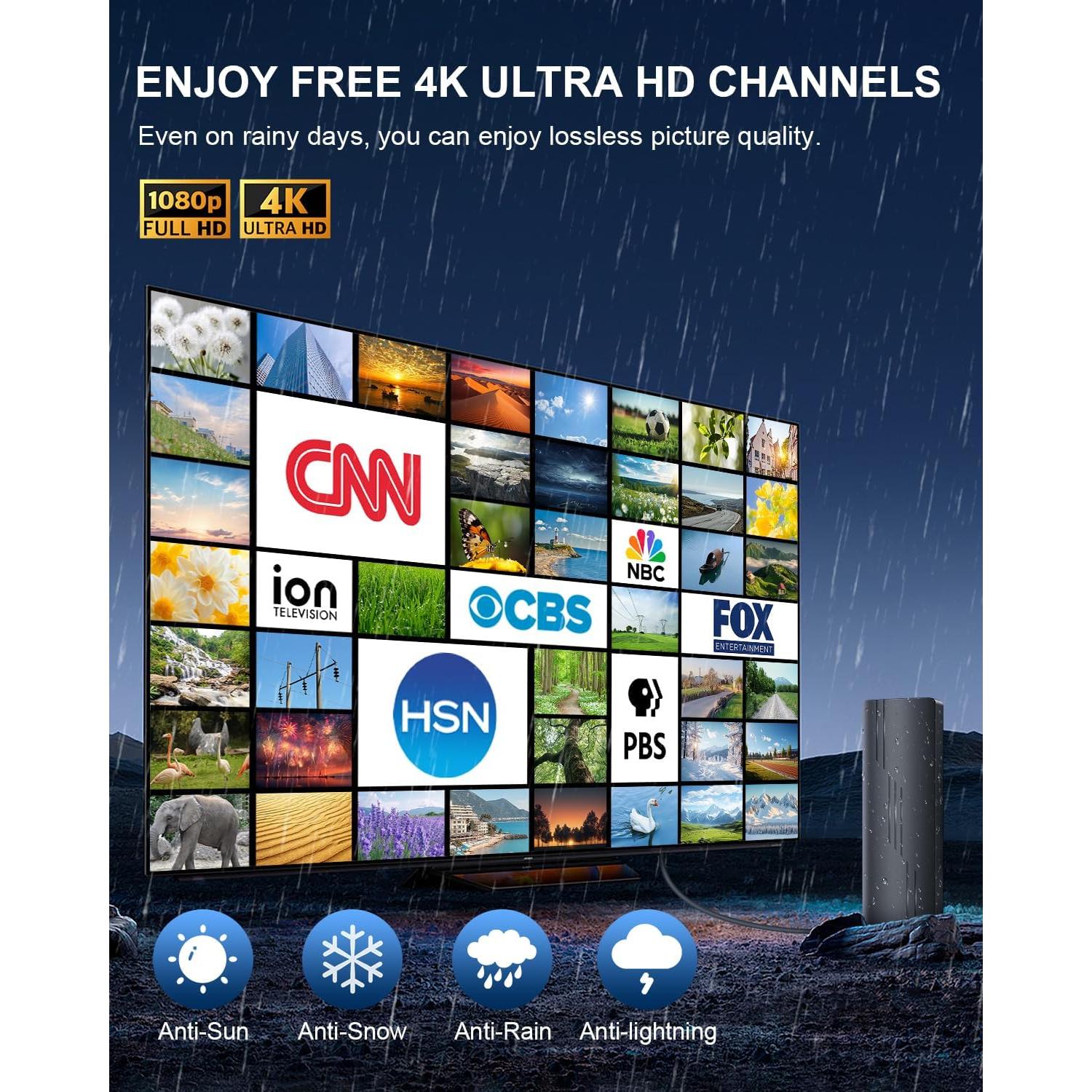 Antena de TV Cusvuevi HX01 1800+ Millas 4K HD Impermeable