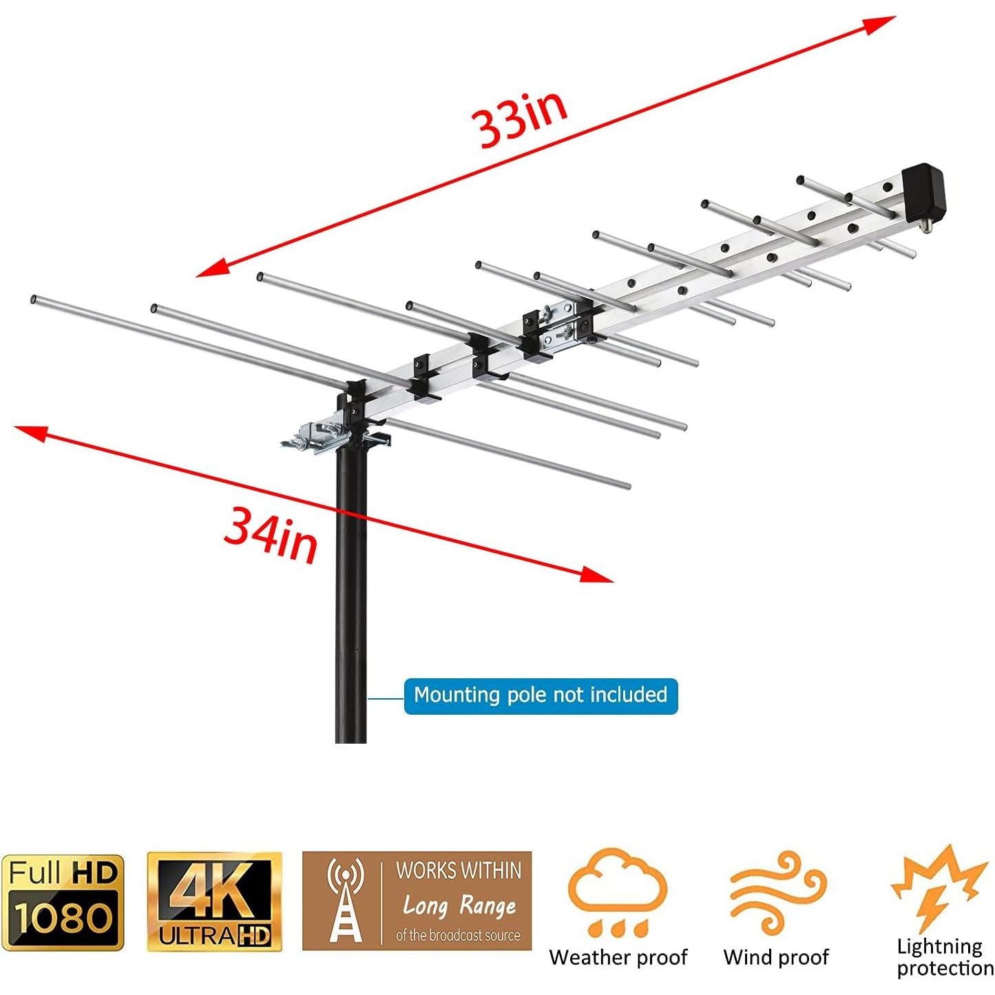 Antena Yagi HD CeKay para Exterior - Recepción UHF/VHF 4K