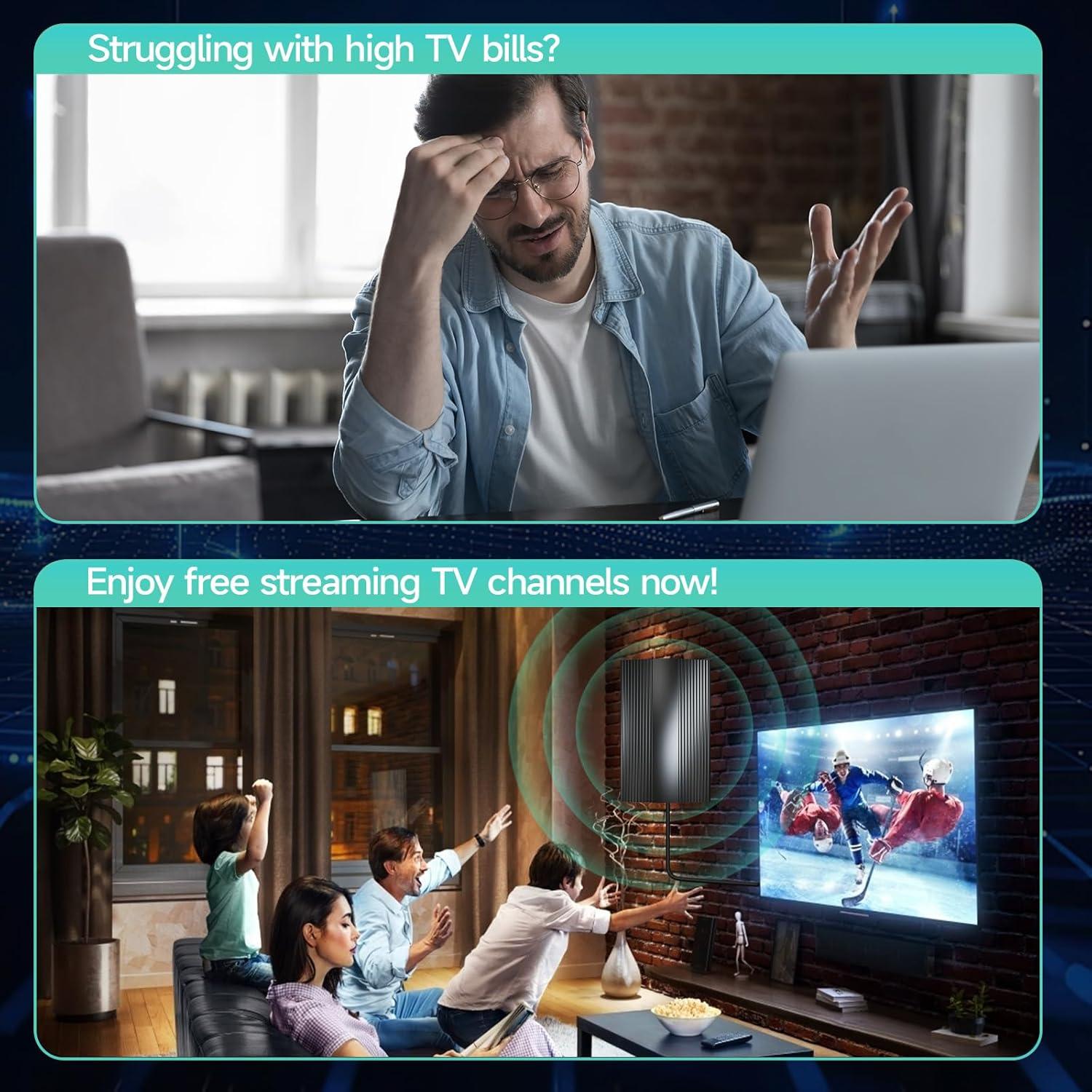 Antena de TV Interior Amplificada Nelapsano 2200+ Millas HD