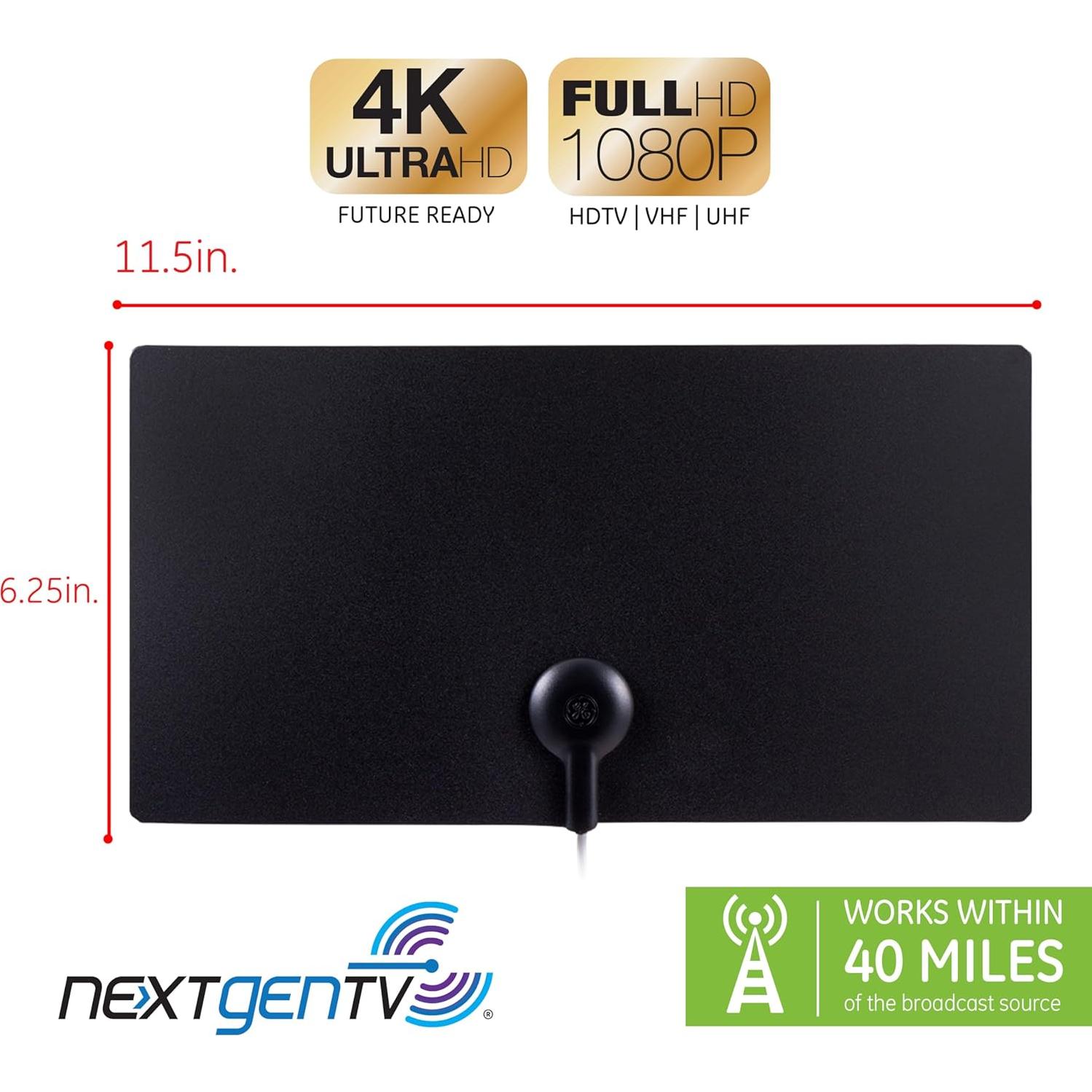 Antena de TV Digital HD GE Ultra Edge 4K, 64 km, Reversible