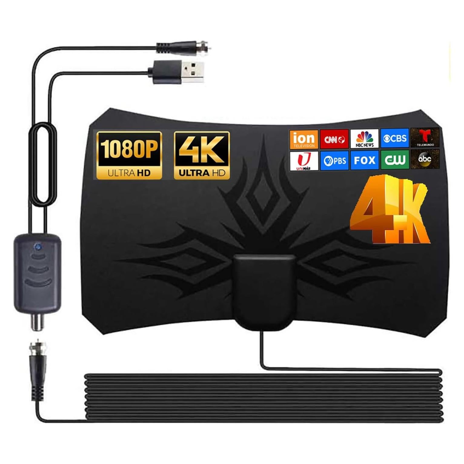 Antena de TV Digital HD QTGAME 360° Amplificada 4K 1080p