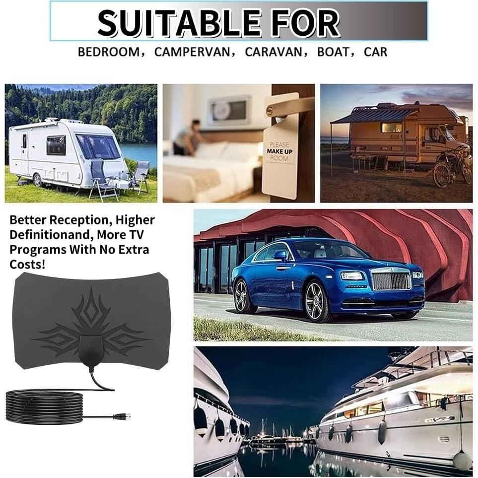 Antena de TV Digital HD QTGAME 360° Amplificada 4K 1080p