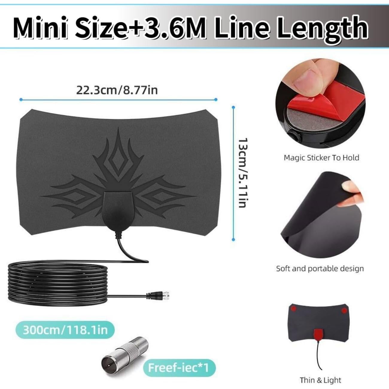 Antena de TV Digital HD QTGAME 360° Amplificada 4K 1080p