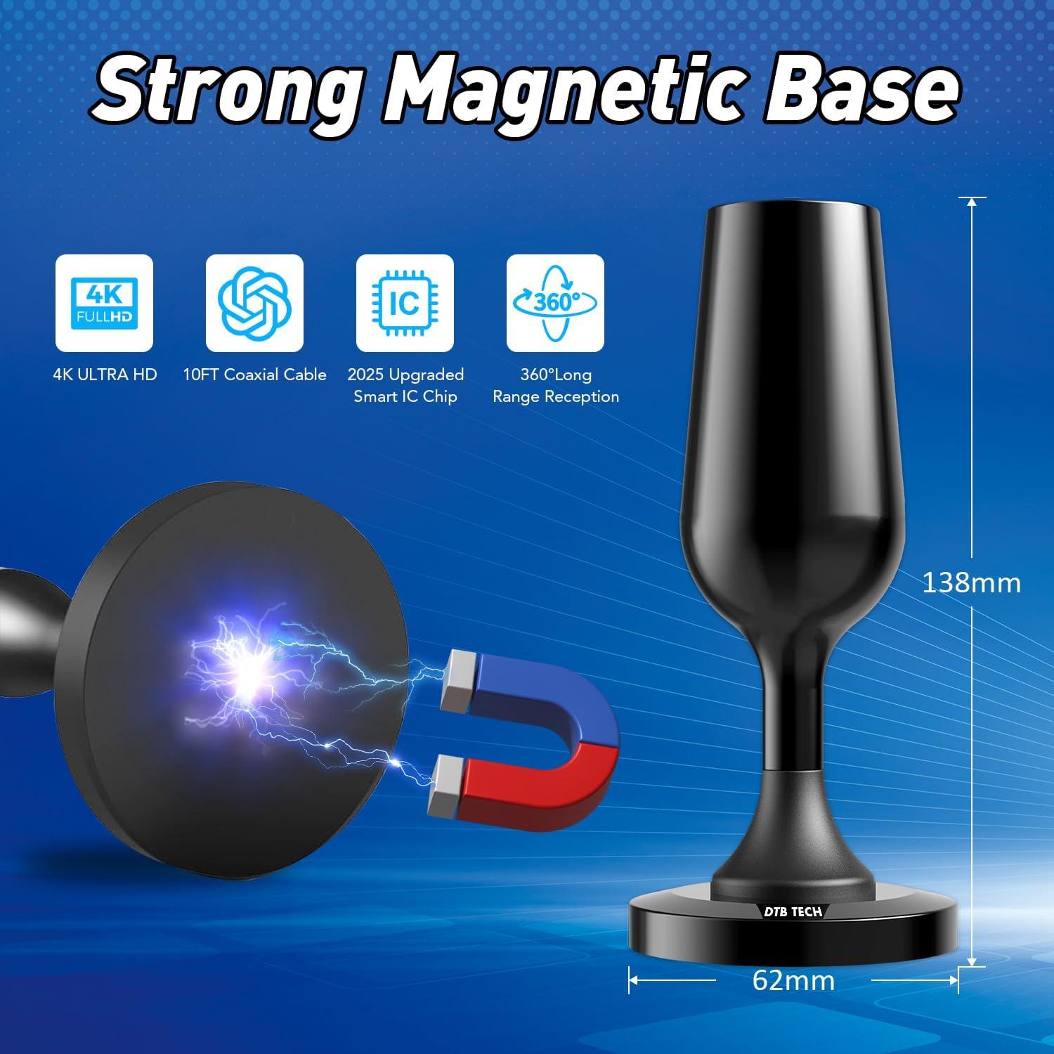 Antena de TV Digital HD DTB TECH TV-157B 360° 4K 1080P