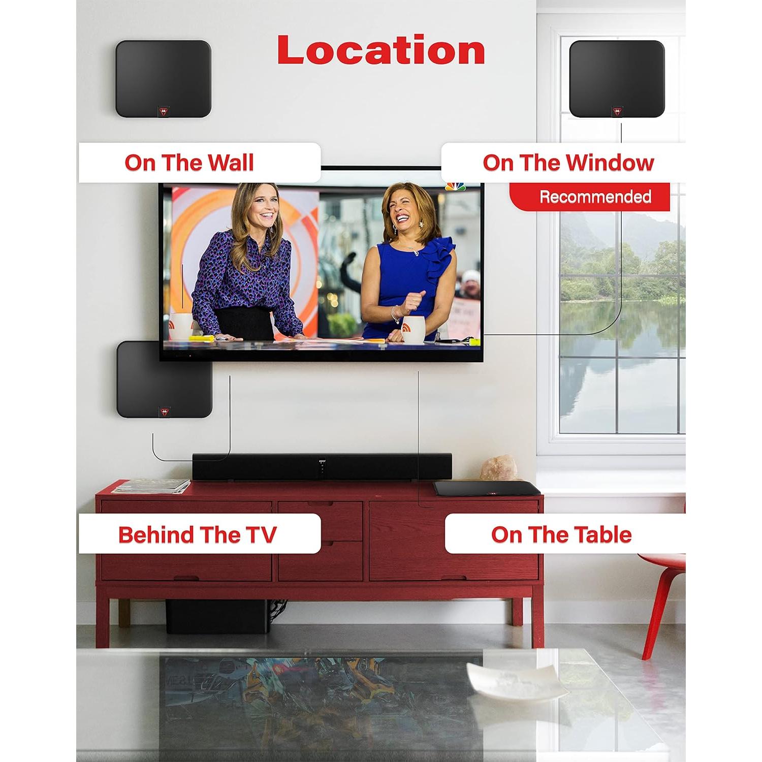 Antena de TV Interior Gesobyte 300 Amplificada HD 966 km