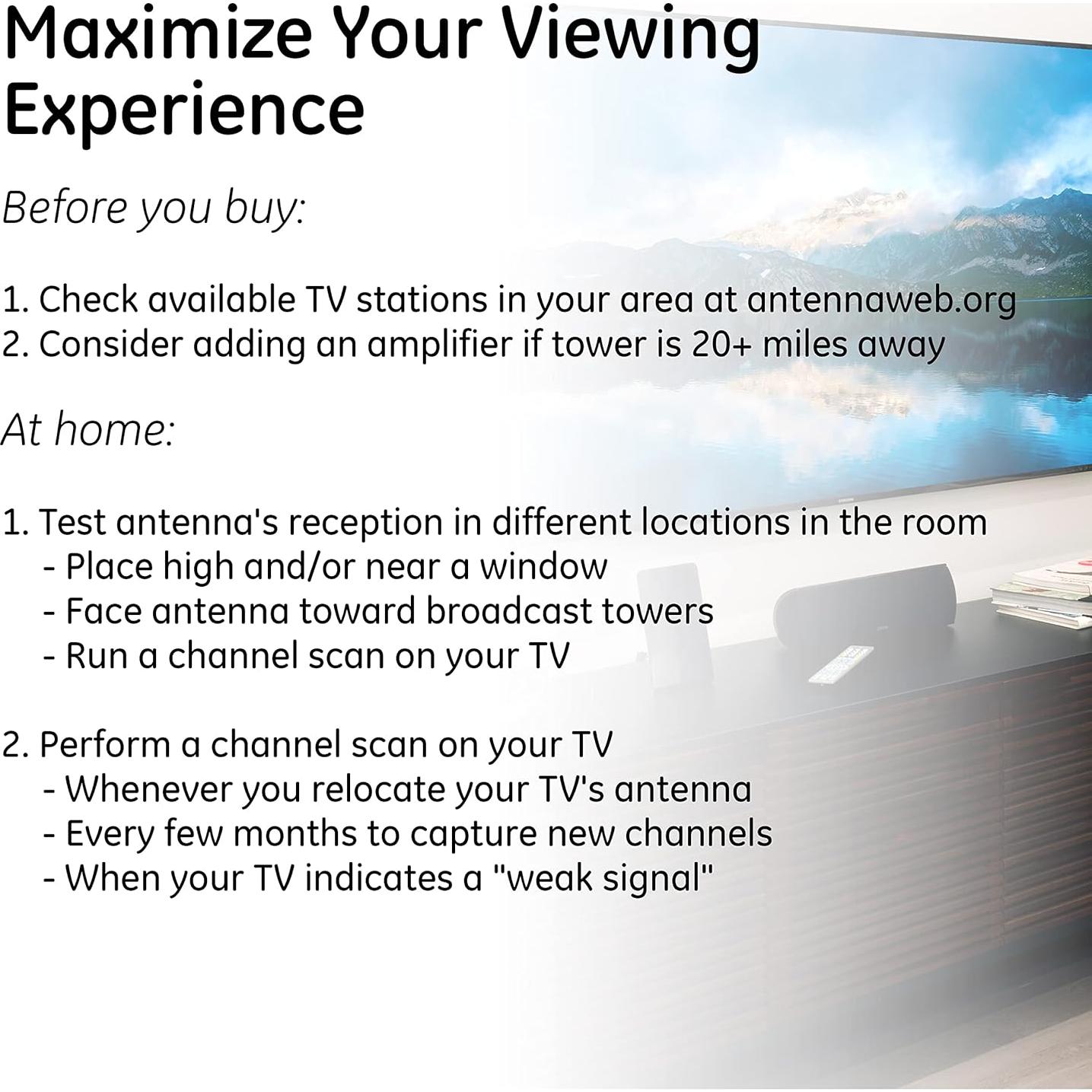 Antena Digital GE 33681 HD Interior 4K 1080p VHF UHF 64.37 km