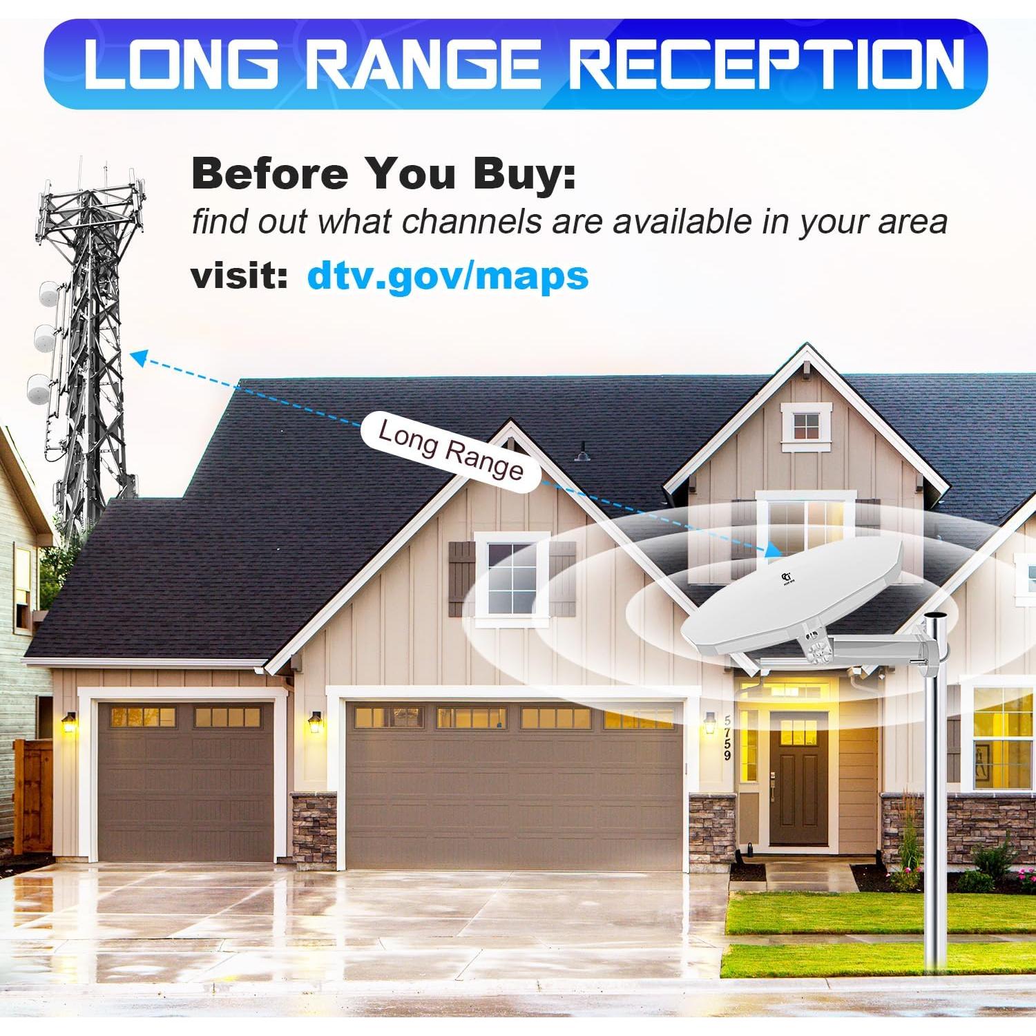 Antena de TV Exterior Digital Amplificada DTB TECH TV084-2 360°