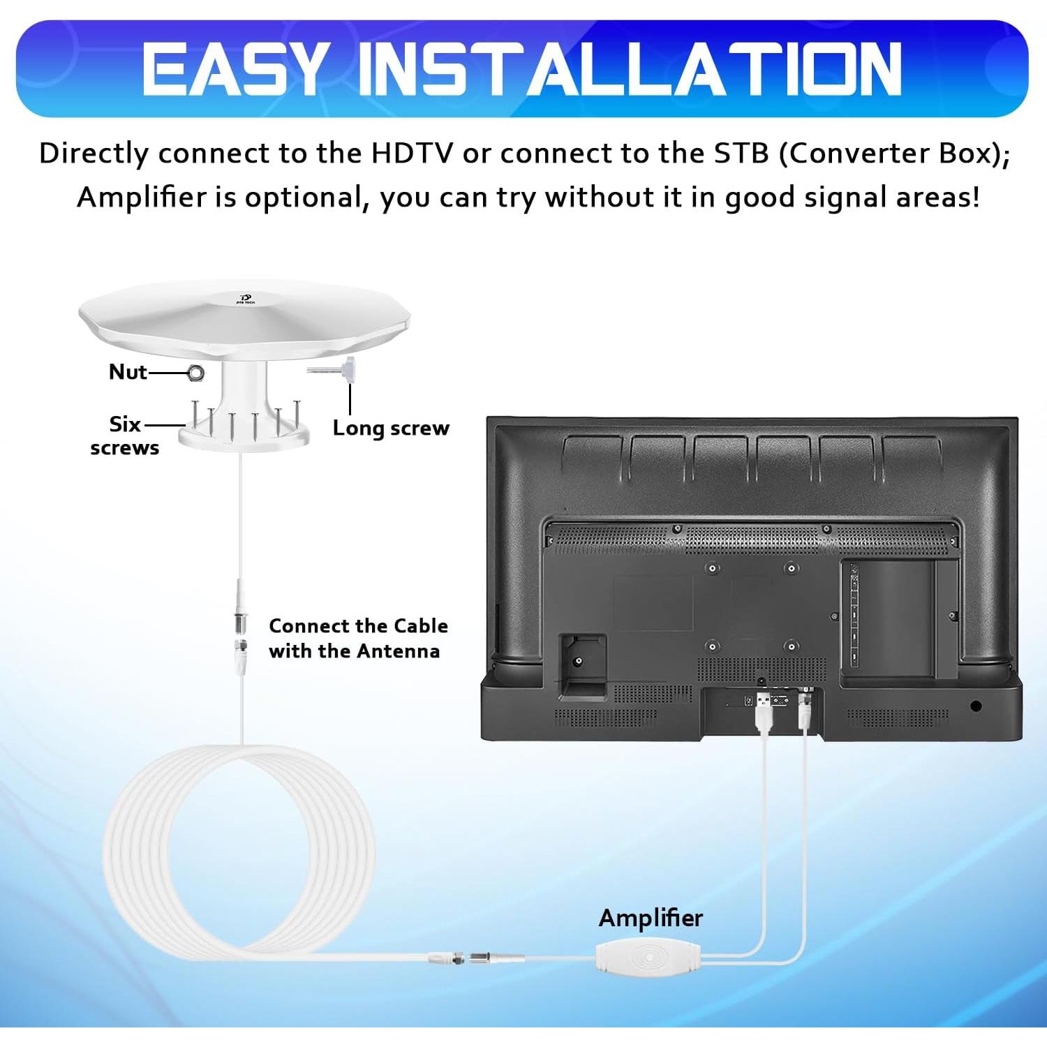 Antena de TV Exterior Digital Amplificada DTB TECH TV084-2 360°