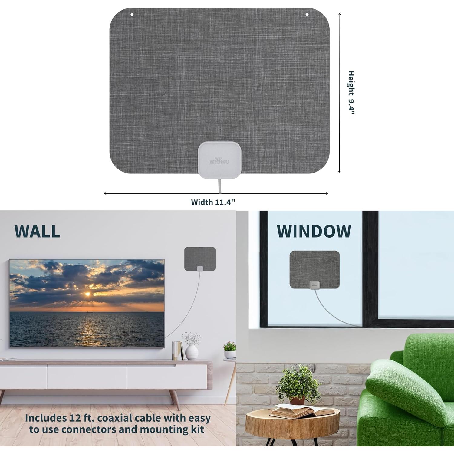 Antena de TV Interior Mohu Leaf Stitch Amplificada 4K UHD