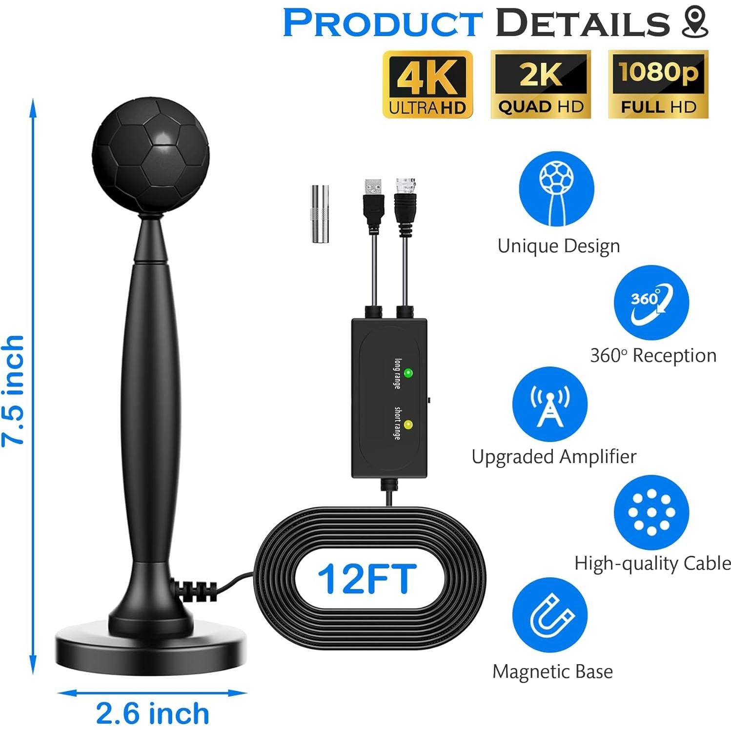 Antena de TV Digital Amplificada Fortrek FX-22A 4K 1080p