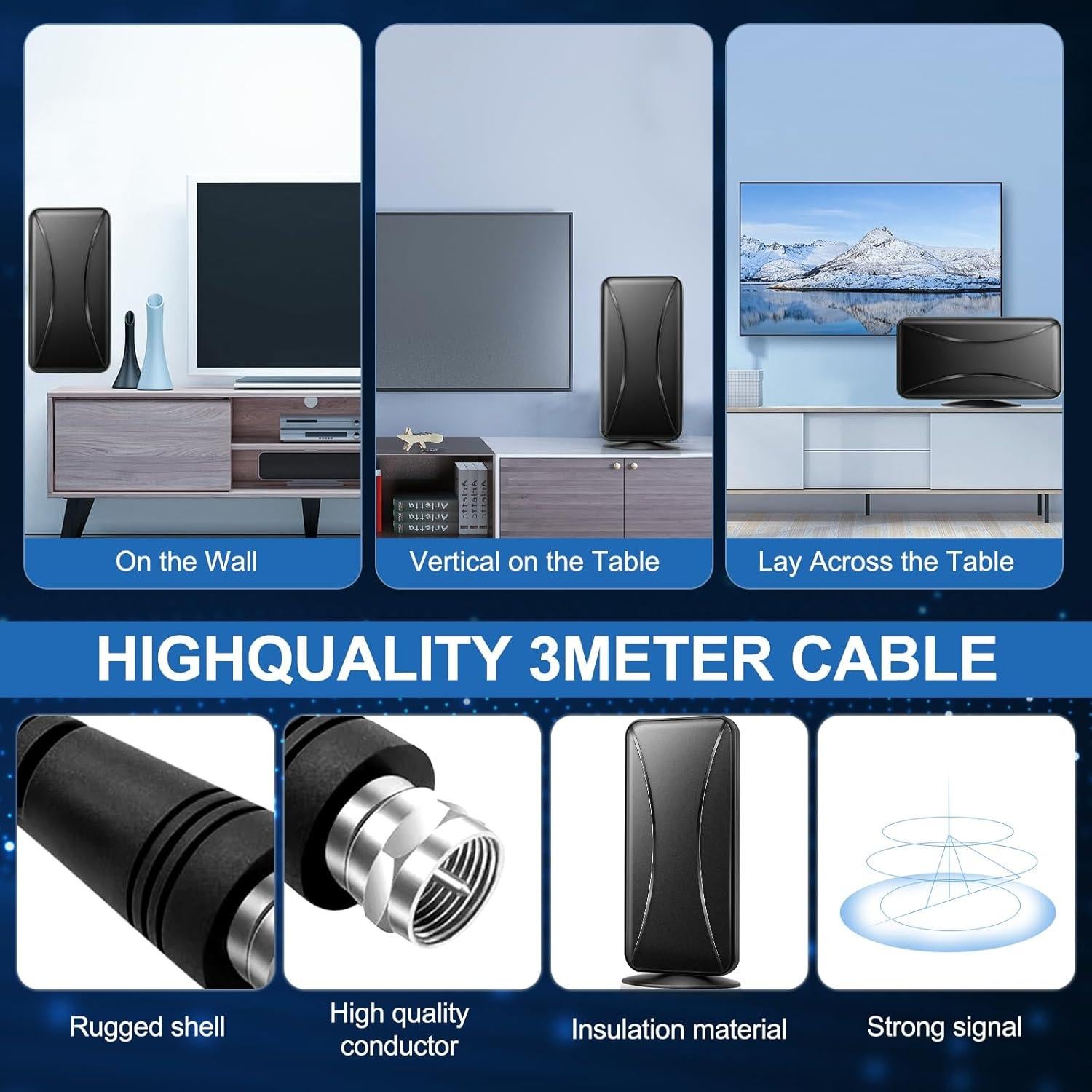 Antena de TV Interior TIANL 2025, Rango 1593 km, 4K 1080p