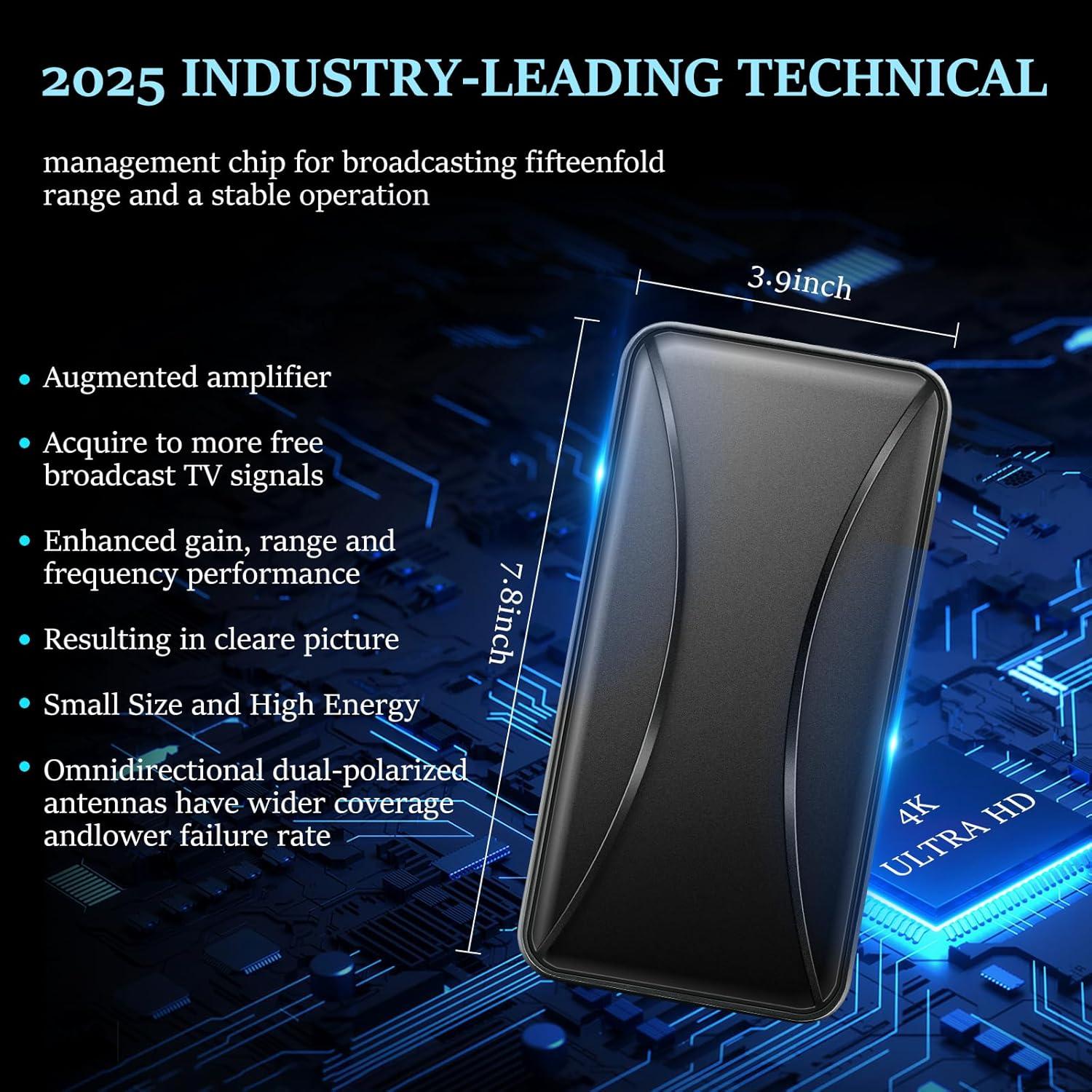Antena de TV Interior TIANL 2025, Rango 1593 km, 4K 1080p