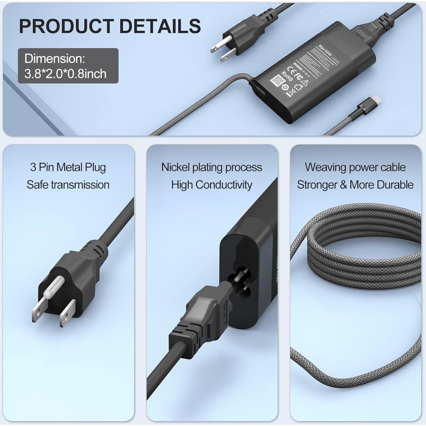 Cargador HP USB C 65W para Chromebook y Spectre X360