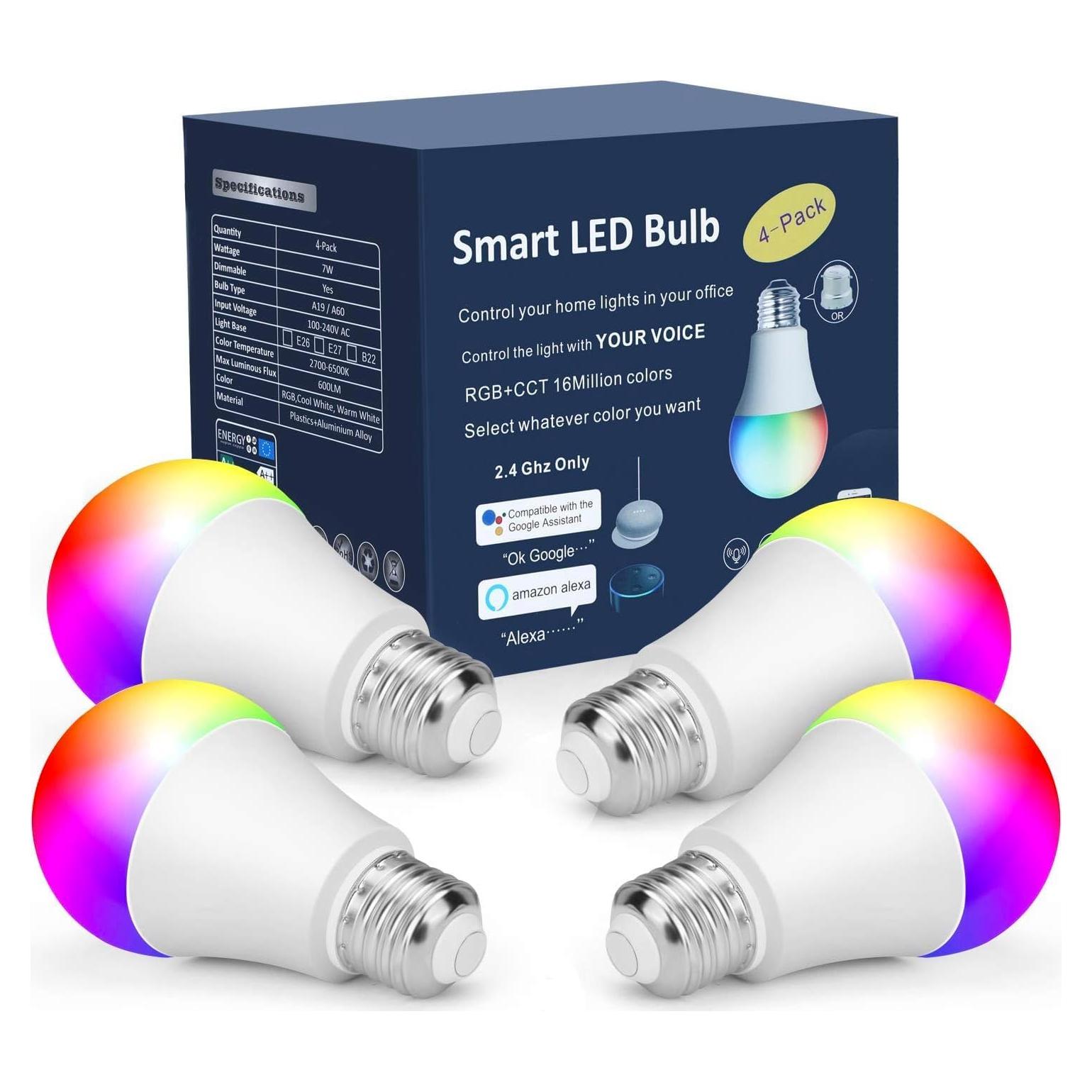 Bombillas Inteligentes OHLUX A19 E26 RGB WiFi 10W Paquete de 4