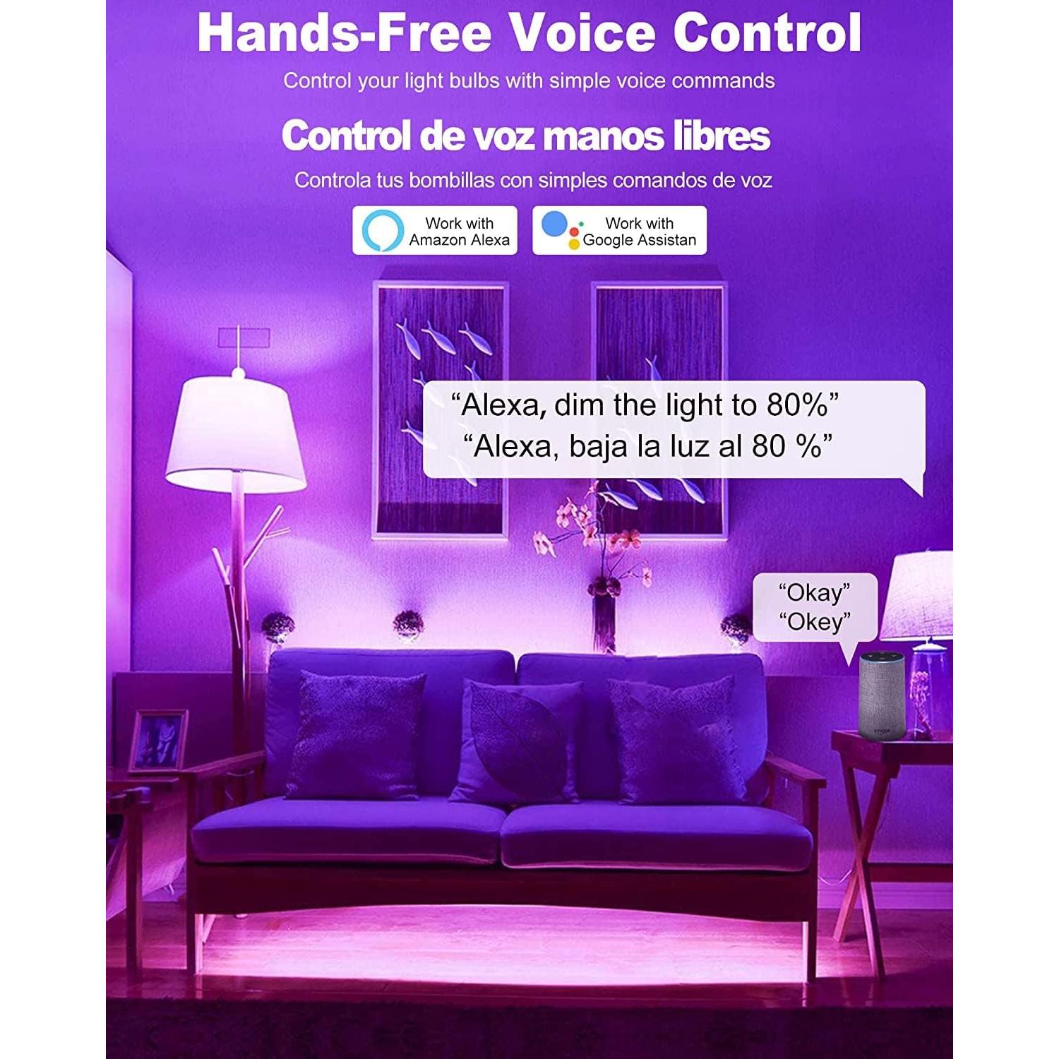 Bombillas Inteligentes OHLUX A19 E26 RGB WiFi 10W Paquete de 4