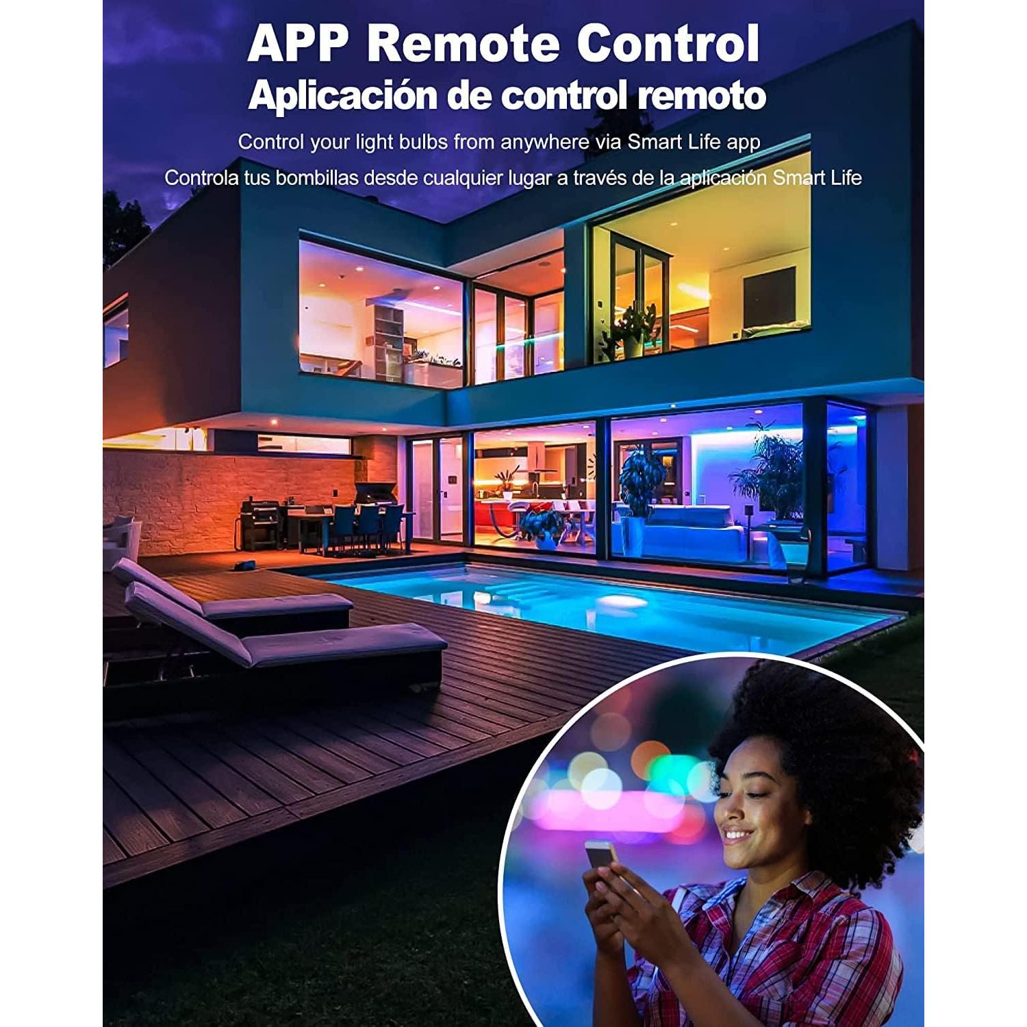 Bombillas Inteligentes OHLUX A19 E26 RGB WiFi 10W Paquete de 4