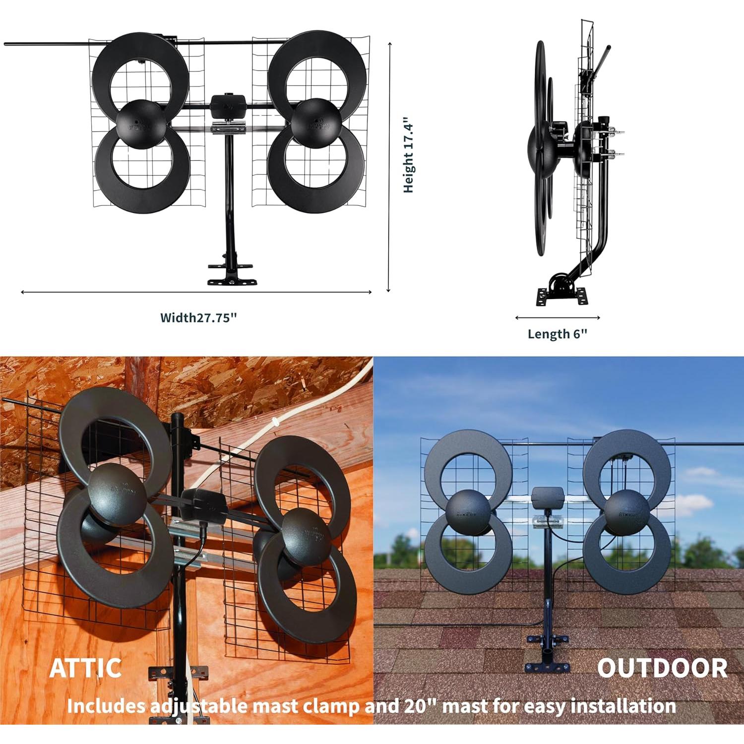 Antena de TV ClearStream 4V Antenas Direct 70 Millas 4K UHD