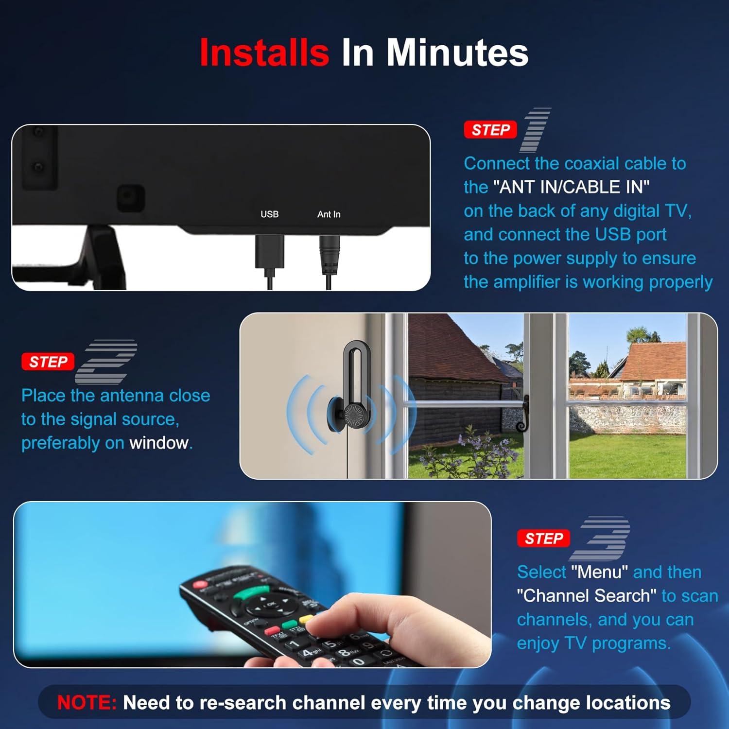 Antena de TV Digital Interior Bunobry AN-2041 4K 1080P