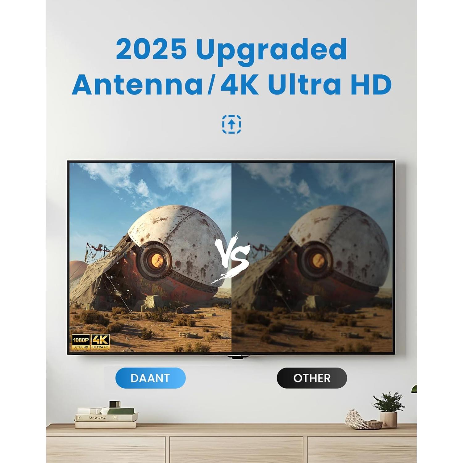 Antena de TV Interior RTKJEQQ 1000 Millas 4K 1080p Amplificada