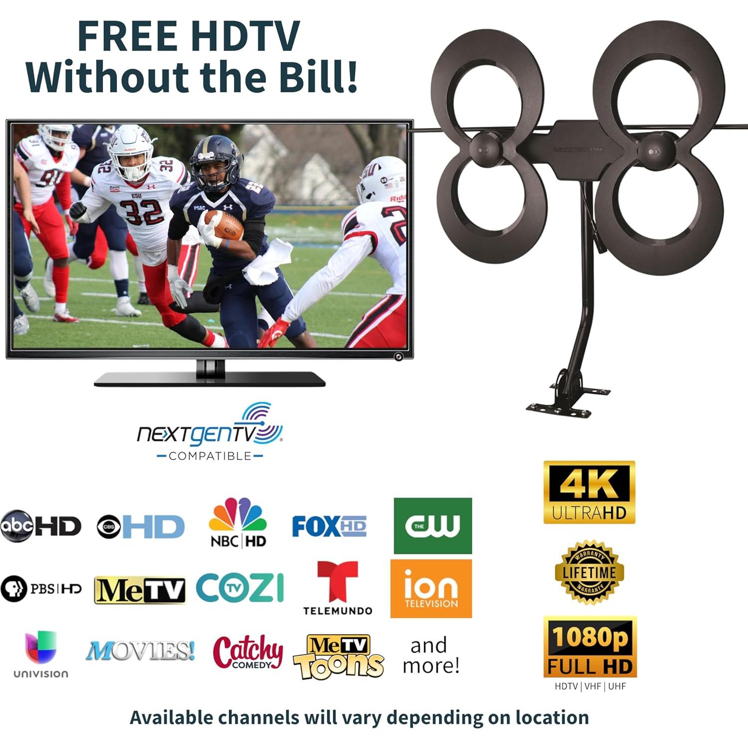 Antena de TV ClearStream 4MAX Completo - UHF VHF 70+ Millas