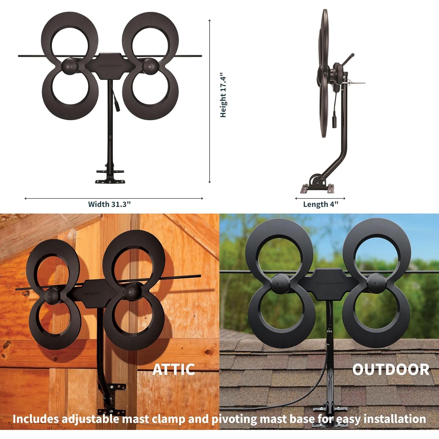 Antena de TV ClearStream 4MAX Completo - UHF VHF 70+ Millas