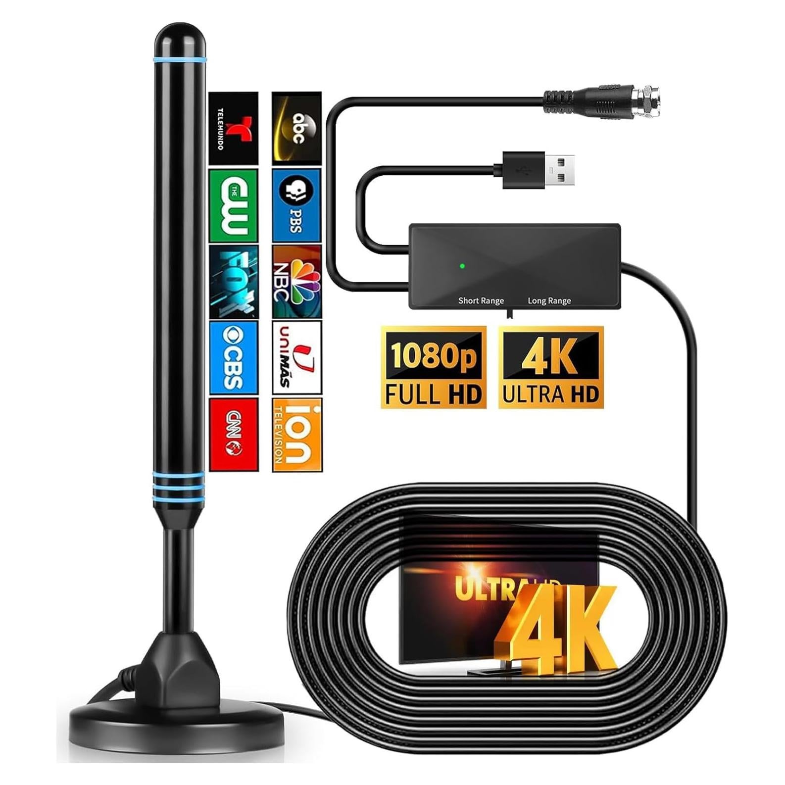 Antena de TV Digital QTGAME 4K 1080p Interior y Exterior