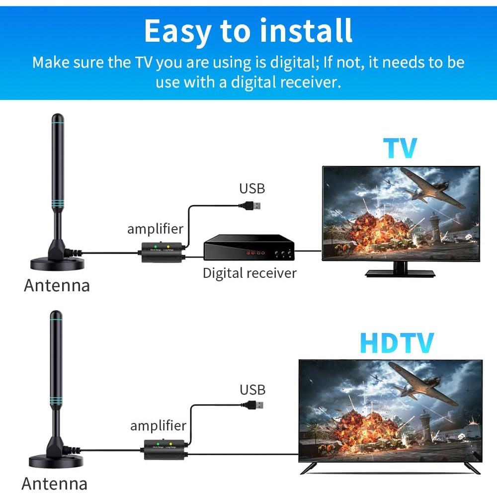 Antena de TV Digital QTGAME 4K 1080p Interior y Exterior